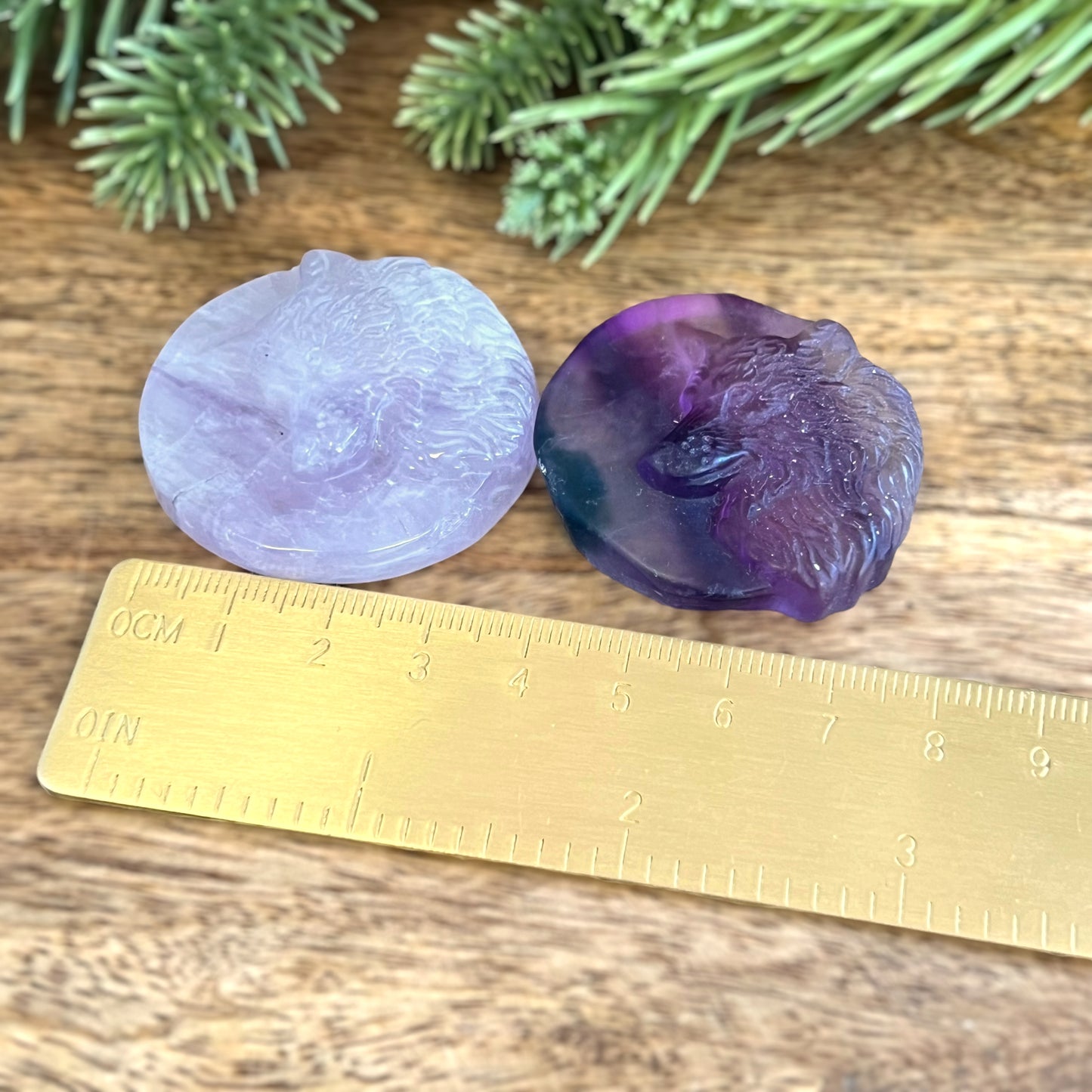 Purple Fluorite Wolf & Full Moon Carved Crystal Cabochon