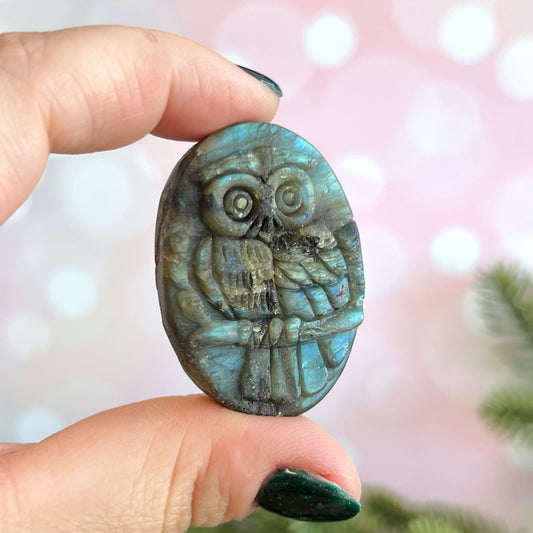 Labradorite Owl Carved Cabochon