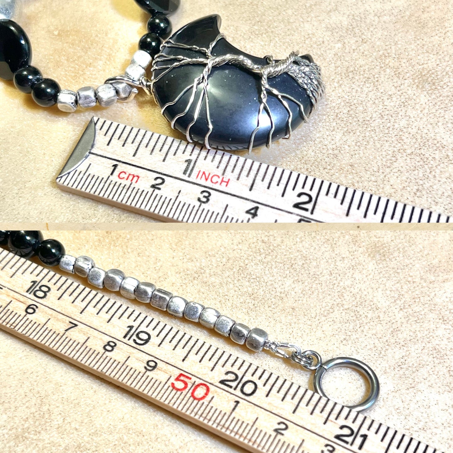 Dark Tree of Life Crescent Moon Handmade Necklace