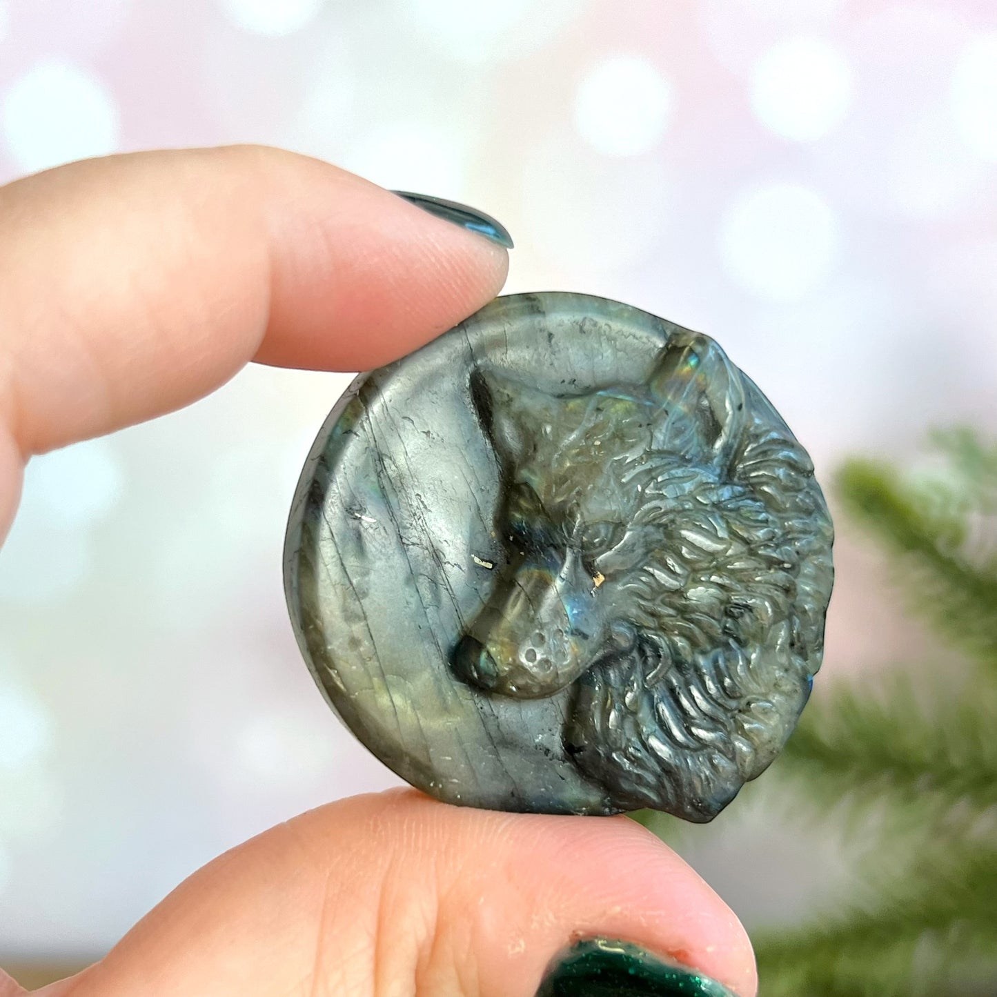 Labradorite Wolf Carved Crystal Cabochon