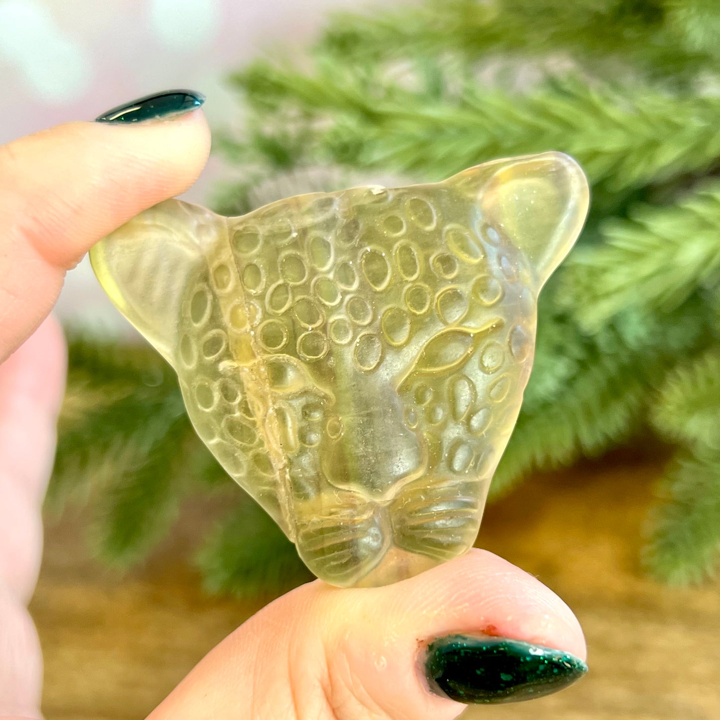 Yellow Fluorite Leopard Carved Crystal Cabochon