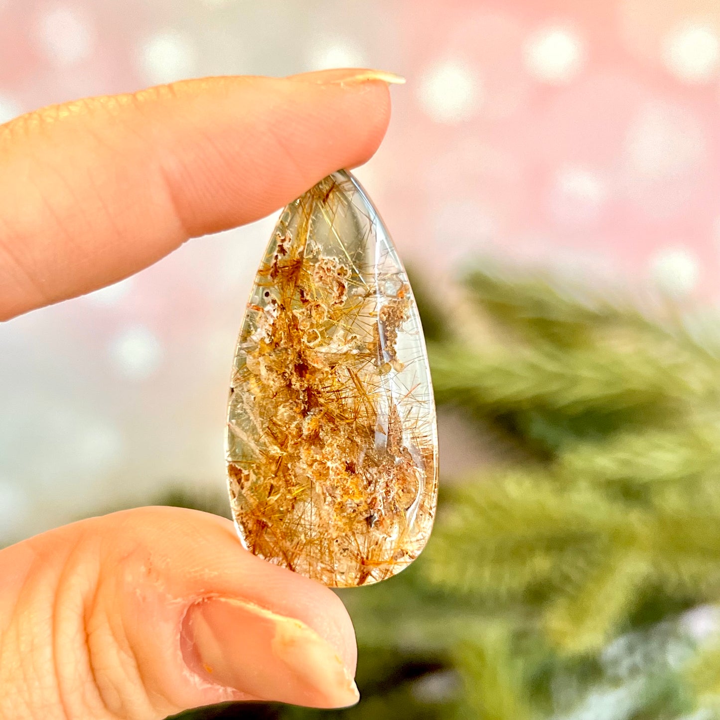 Rutilated Quartz Crystal Teardrop Cabochon