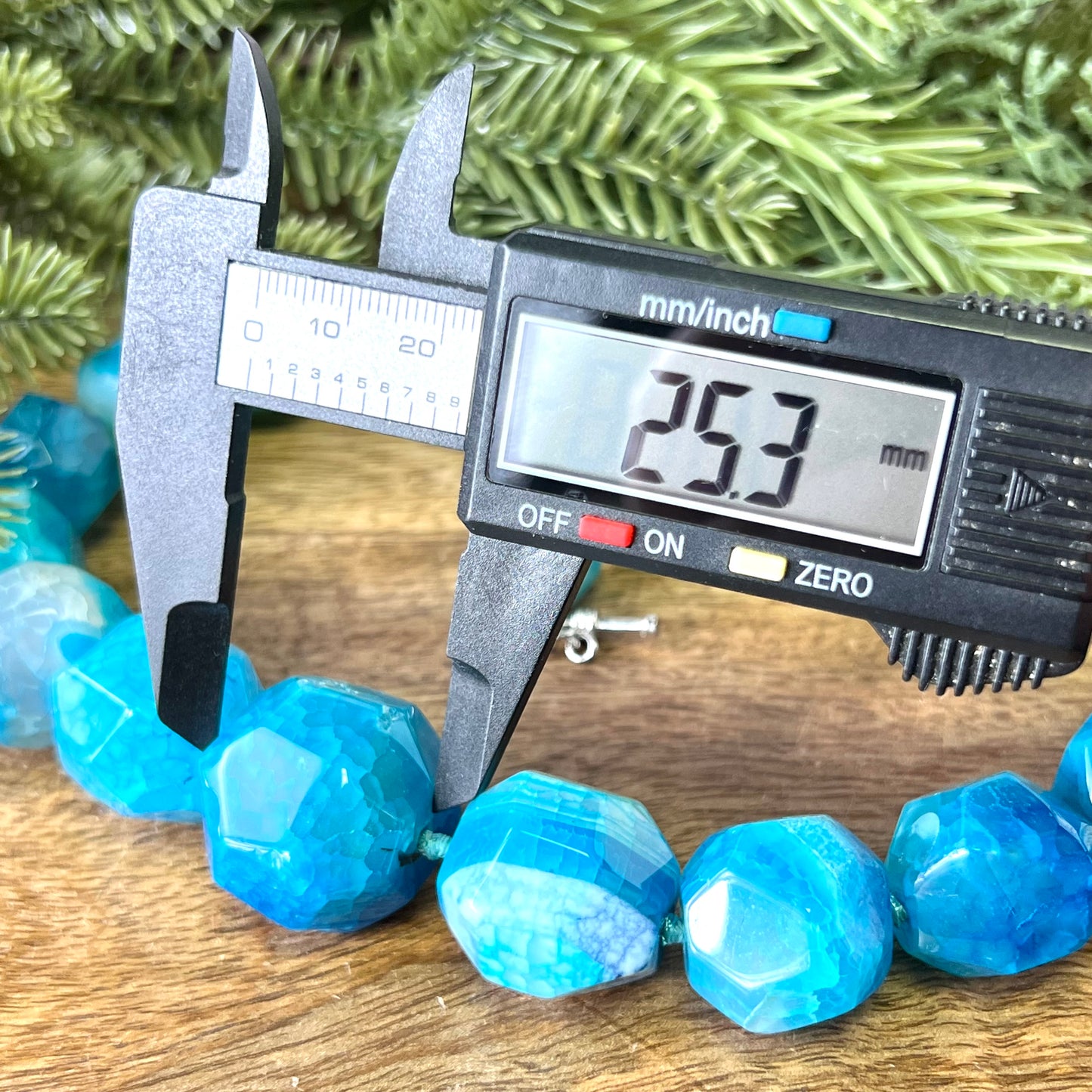 Blue Dyed Agate Beaded Necklace, Hand Knotted with Sterling Silver Clasp by Lucoral