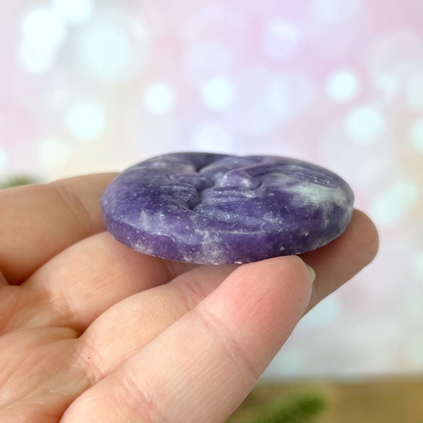 Lepidolite Sun & Moon Carved Crystal Cabochon