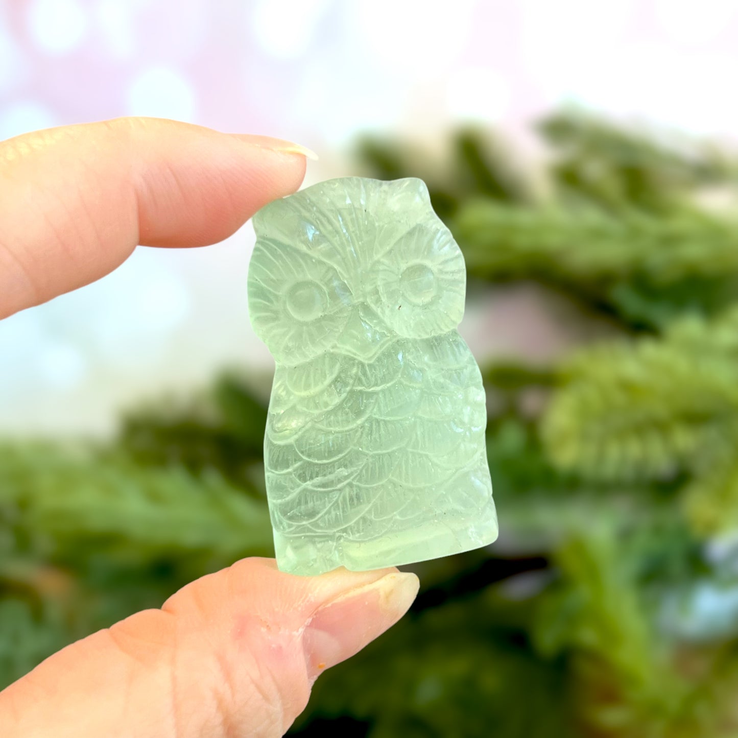 Green Fluorite Owl Carved Gemstone Cabochon Crystal