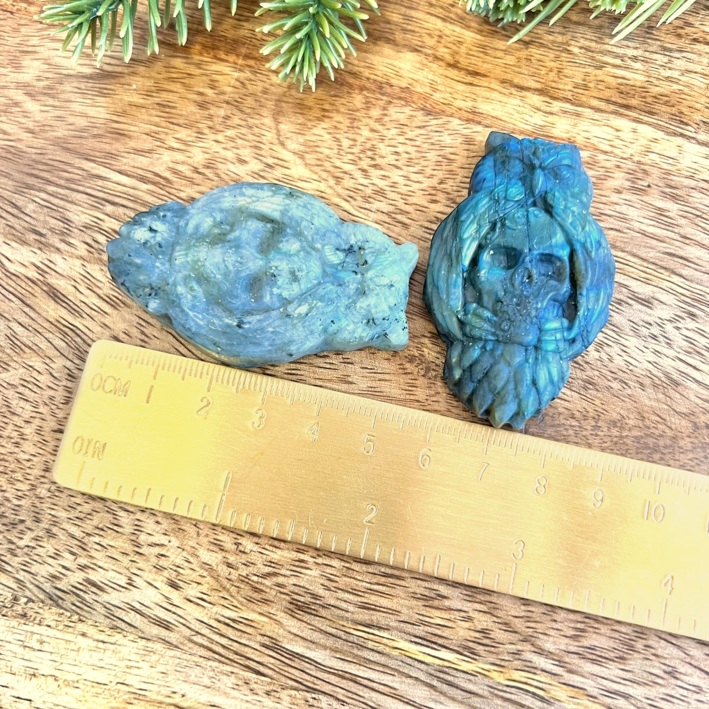 Labradorite Skull & Owl Carved Cabochon