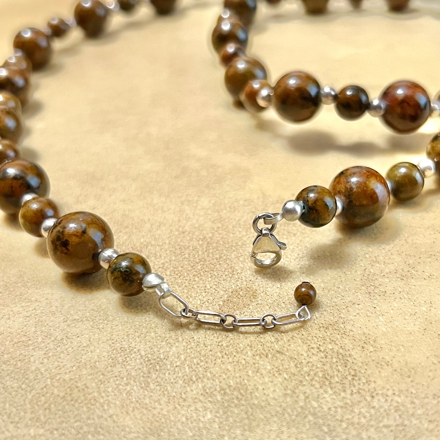 Mahogany Obsidian Beaded Sterling Silver Vintage Necklace