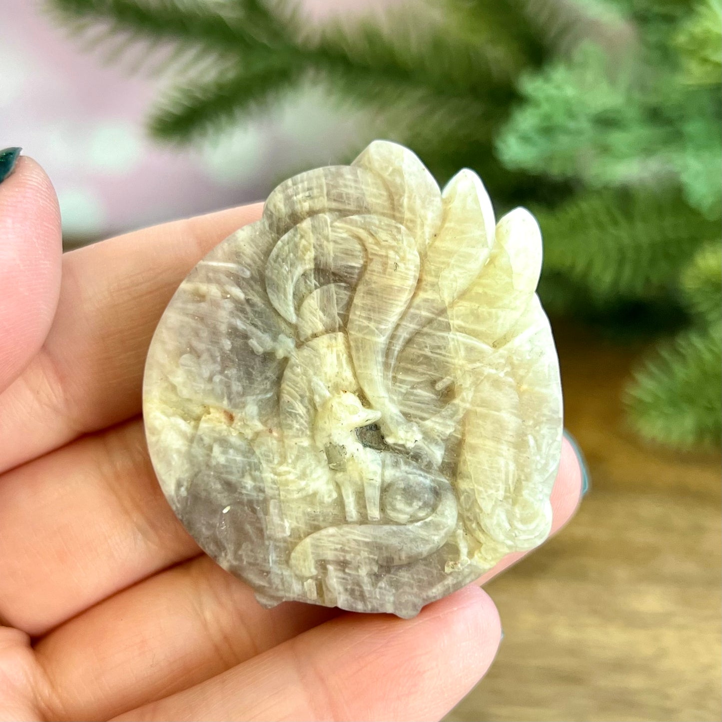 Kitsune Nine Tailed Fox Crystal Carved Cabochon