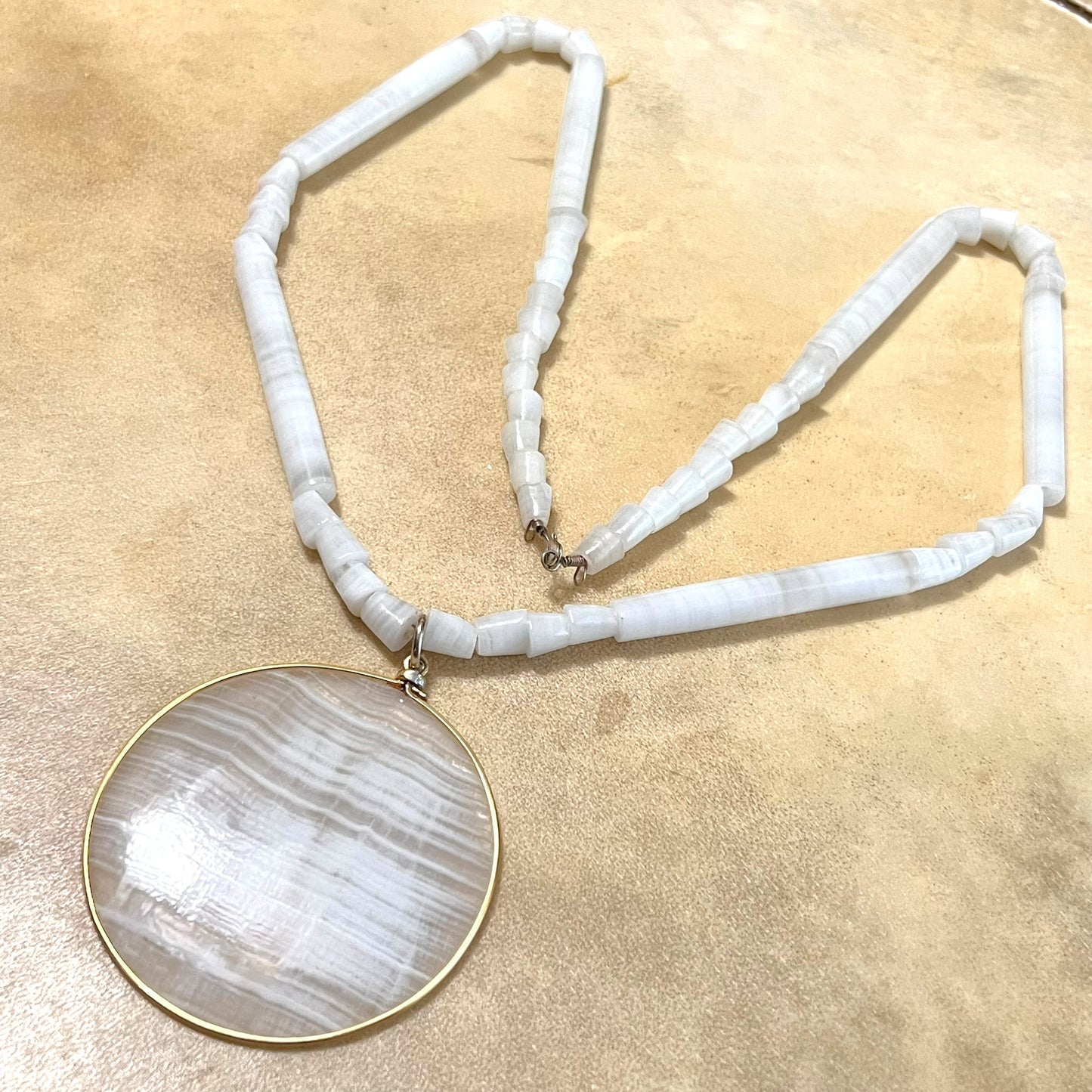 White Calcite Onyx Vintage Necklace from Mexico