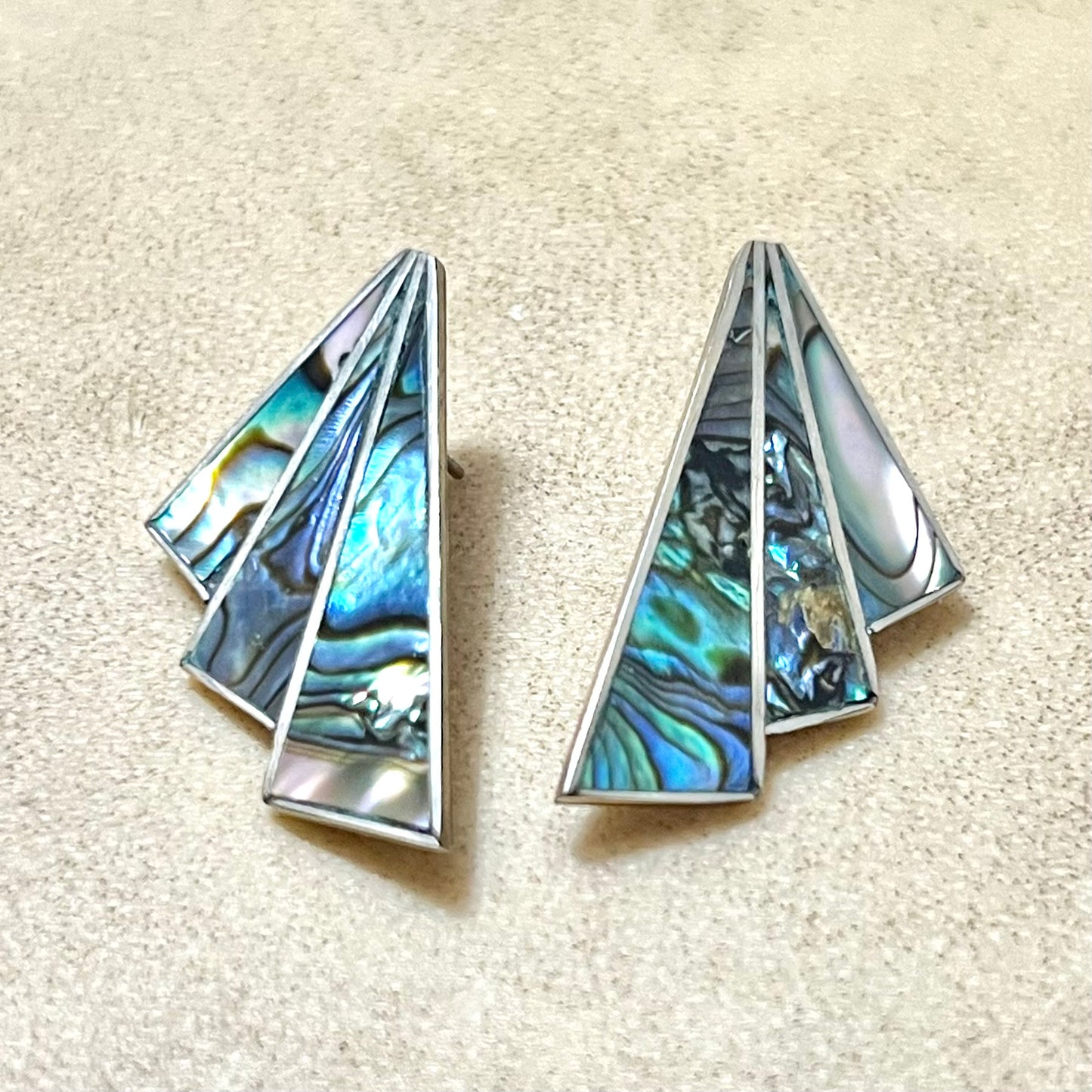 Abalone Shell Silver Tone Vintage Pierced Stud Earrings