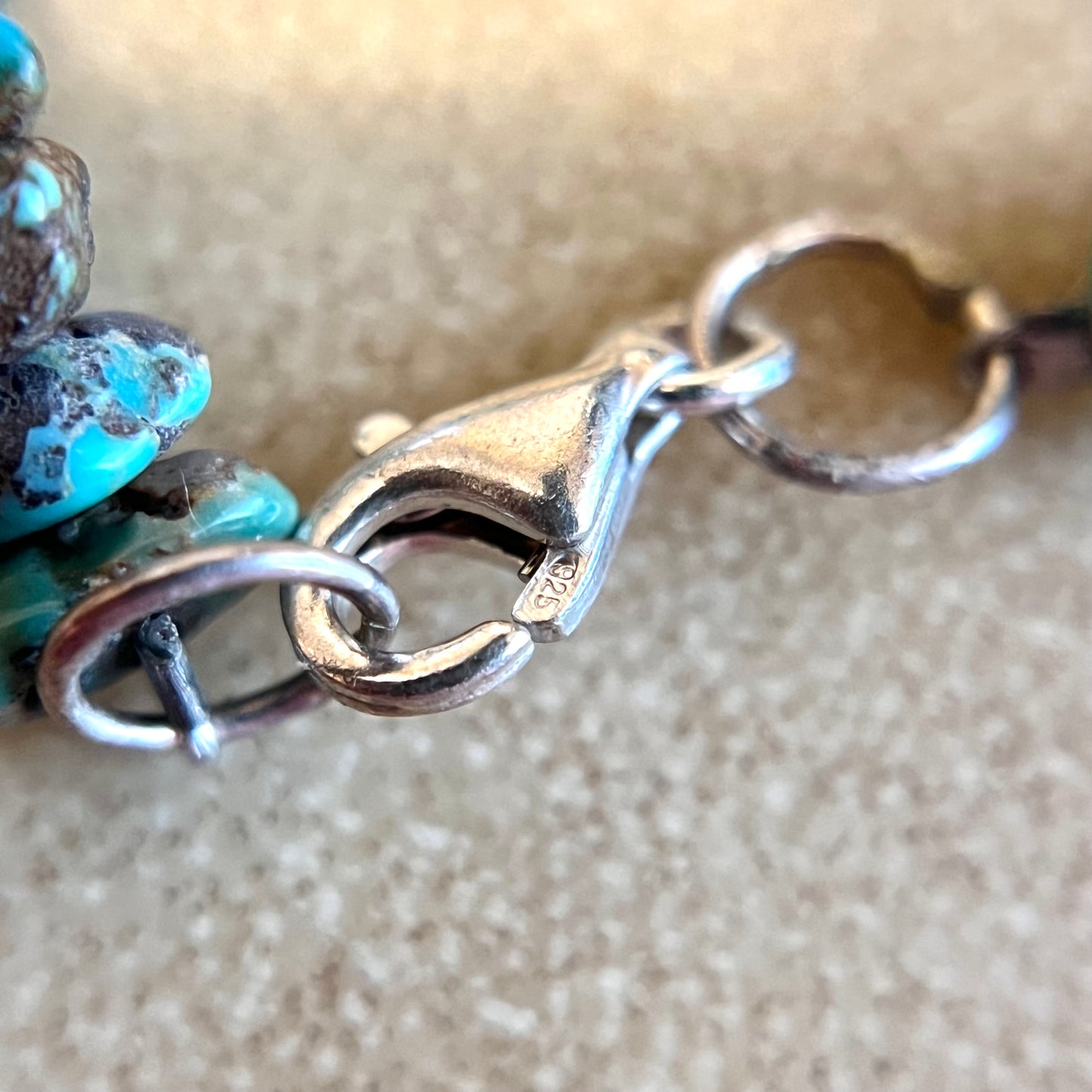 Turquoise Chip & Coral Vintage Beaded Sterling Silver Necklace