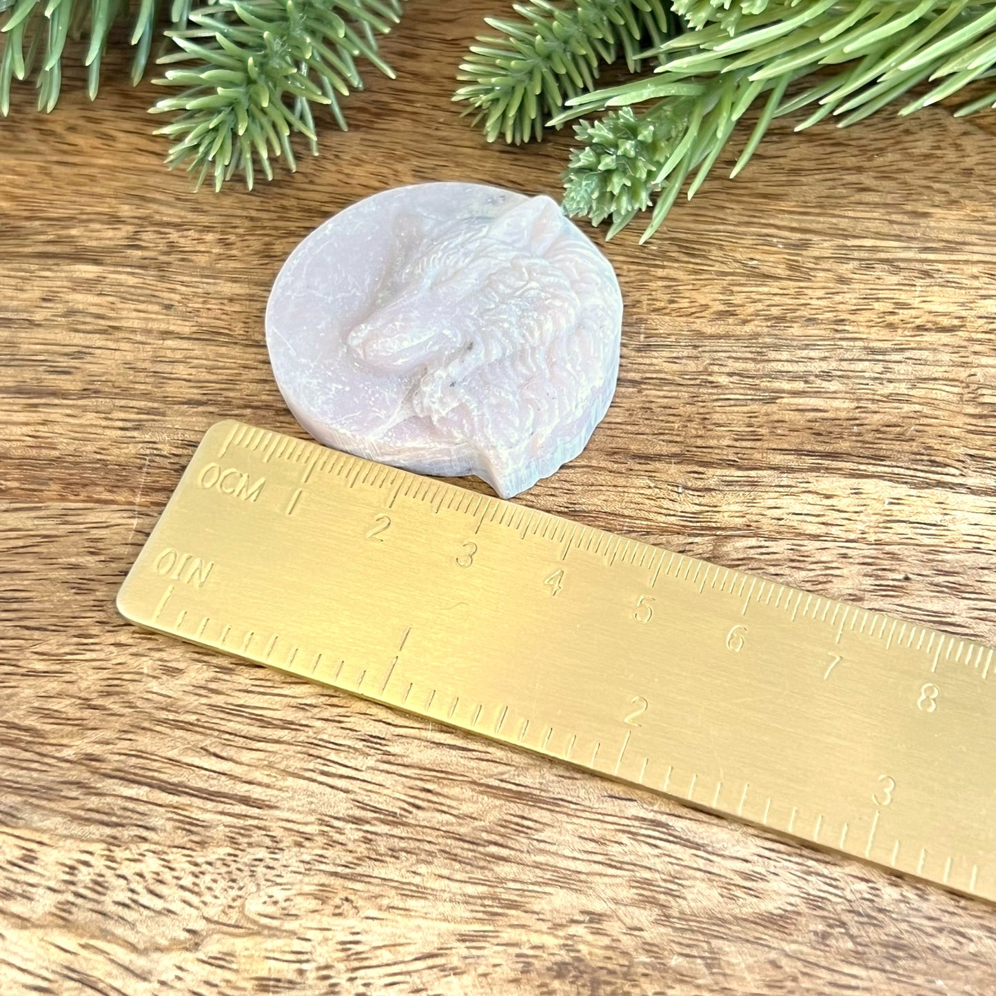 Pink Opal Wolf Carved Crystal Cabochon