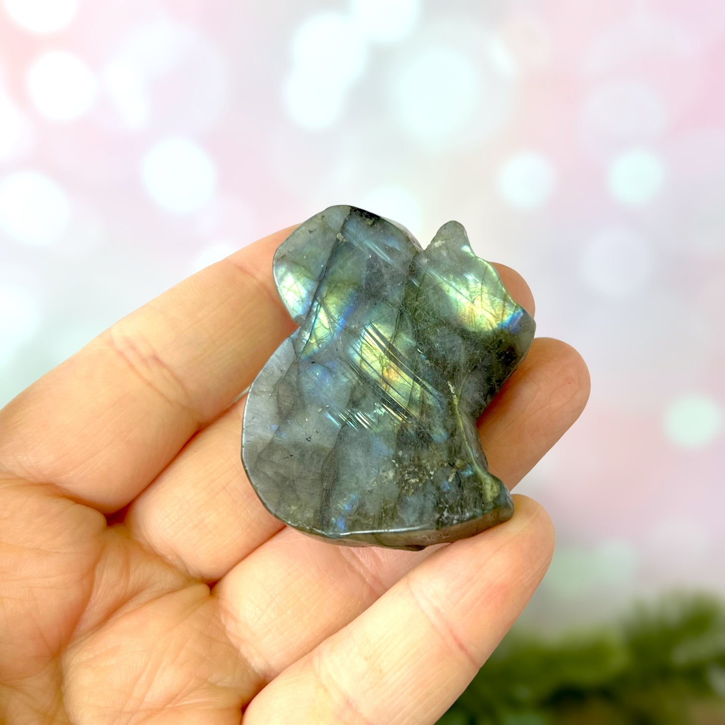 Labradorite Crystal Squirrel Carved Stone Cabochon