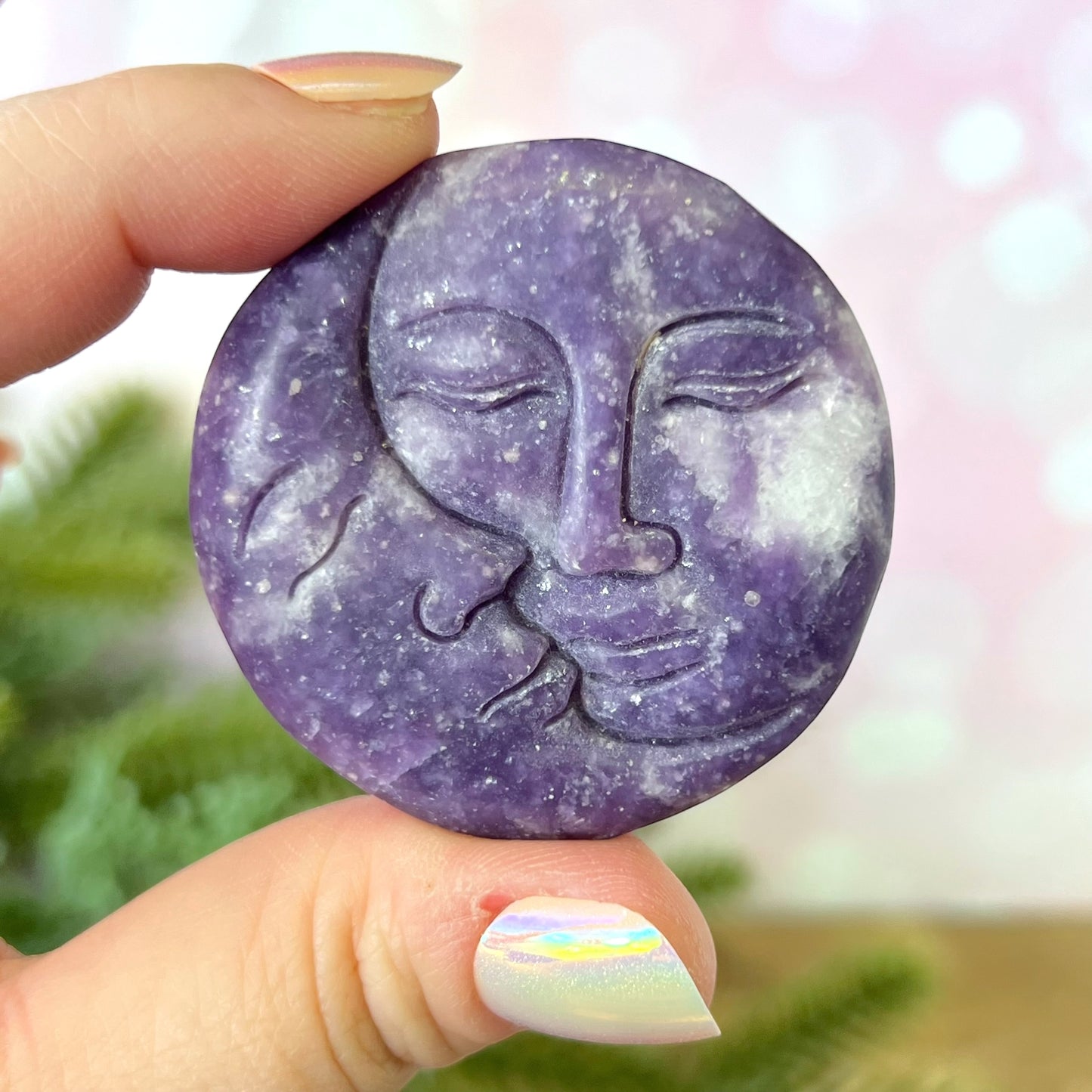 Lepidolite Sun & Moon Carved Crystal Cabochon