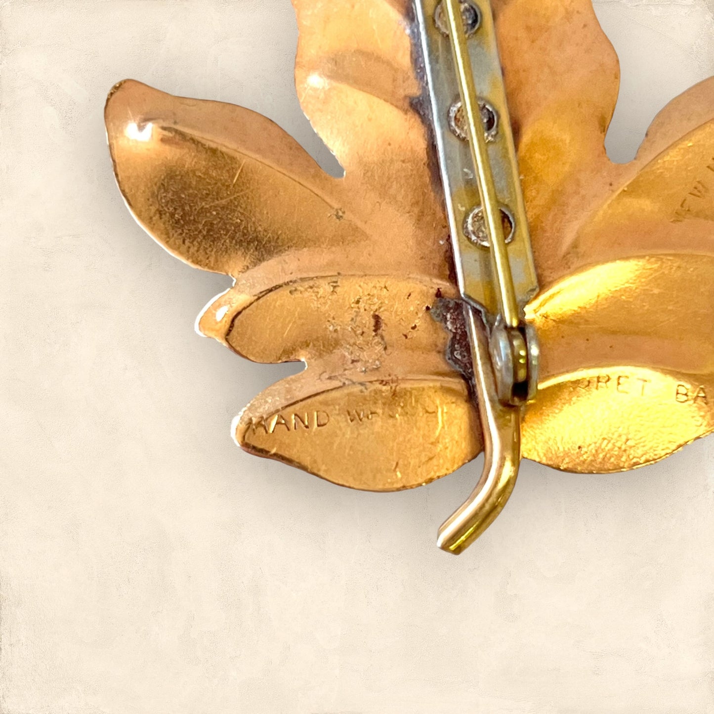 Hand Wrought Vintage Copper Leaf Brooch by Gret Barkin, New Hope Pennsylvania