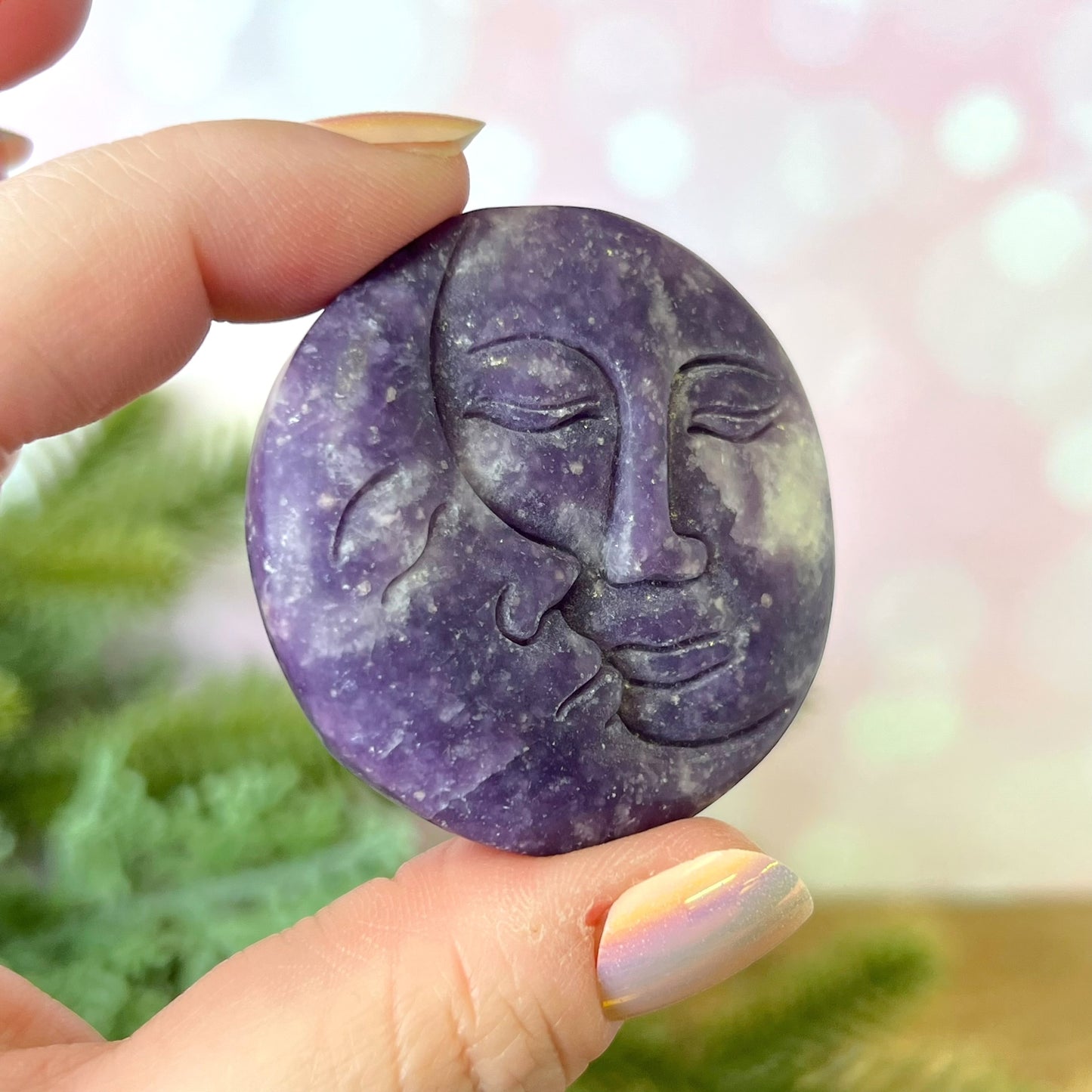 Lepidolite Sun & Moon Carved Crystal Cabochon