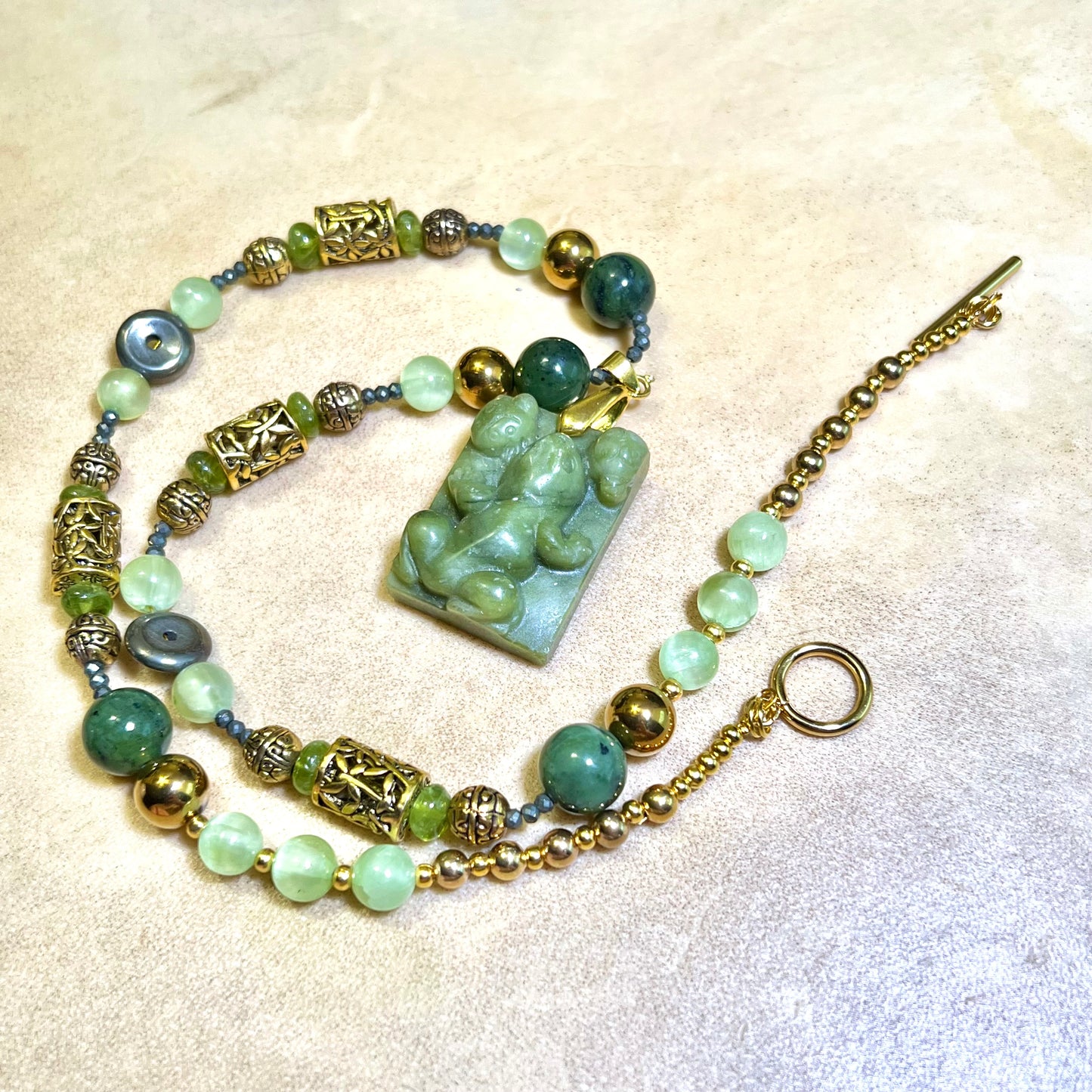 Prosperity Frog Handmade Beaded Crystal Gemstone Necklace