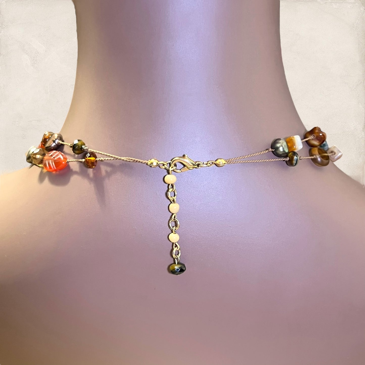 Red Jasper Carved Leaf Vintage Beaded Necklace
