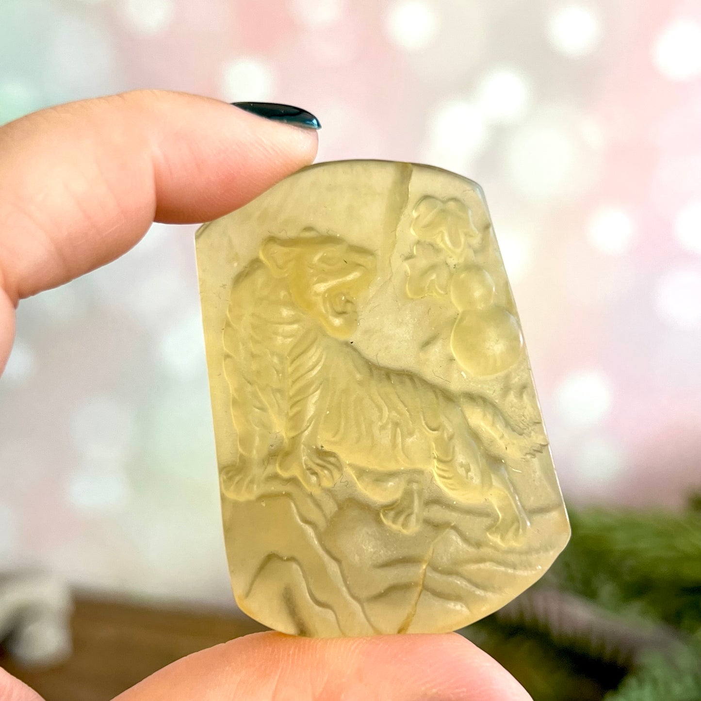 Yellow Fluorite Tiger Carved Crystal Cabochon