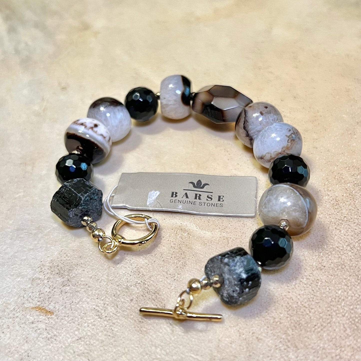 Barse Black & White Agate Vintage Beaded Bracelet New with Tags