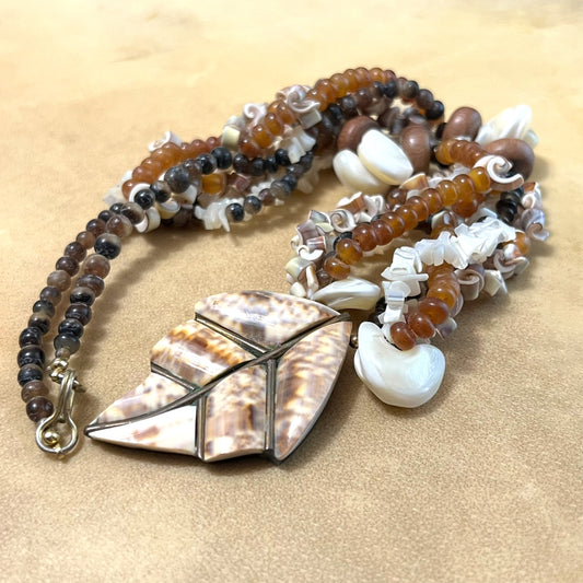 Vintage Shell & Glass Beaded Necklace from the Philippines