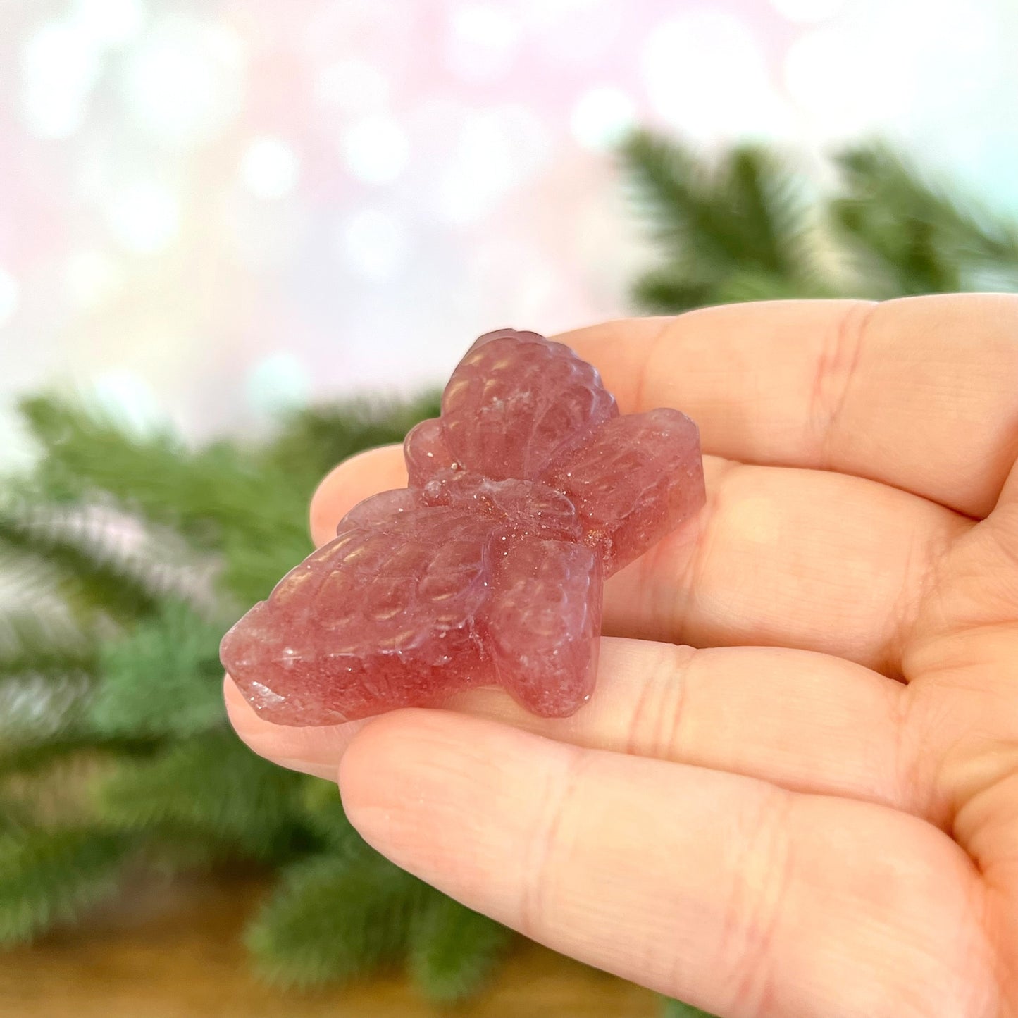 Strawberry Quartz Butterfly Carved Crystal Cabochon