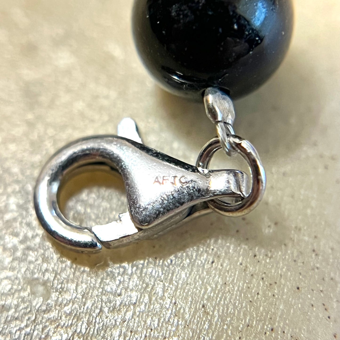 Black Stone Vintage Sterling Silver Beaded Necklace with Heart Pendant