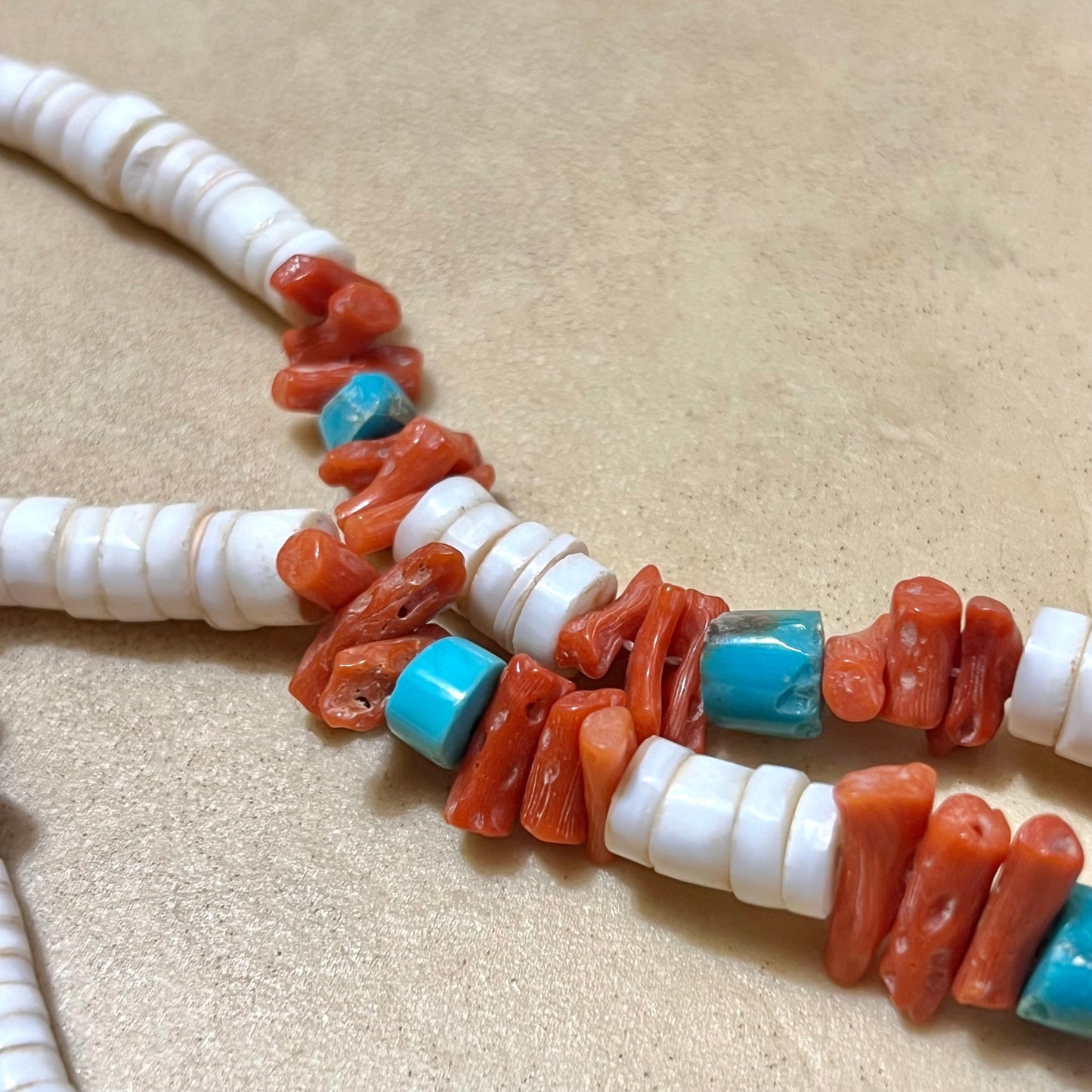 Vintage Native American Style Necklace - Bone, Turquoise, & Coral