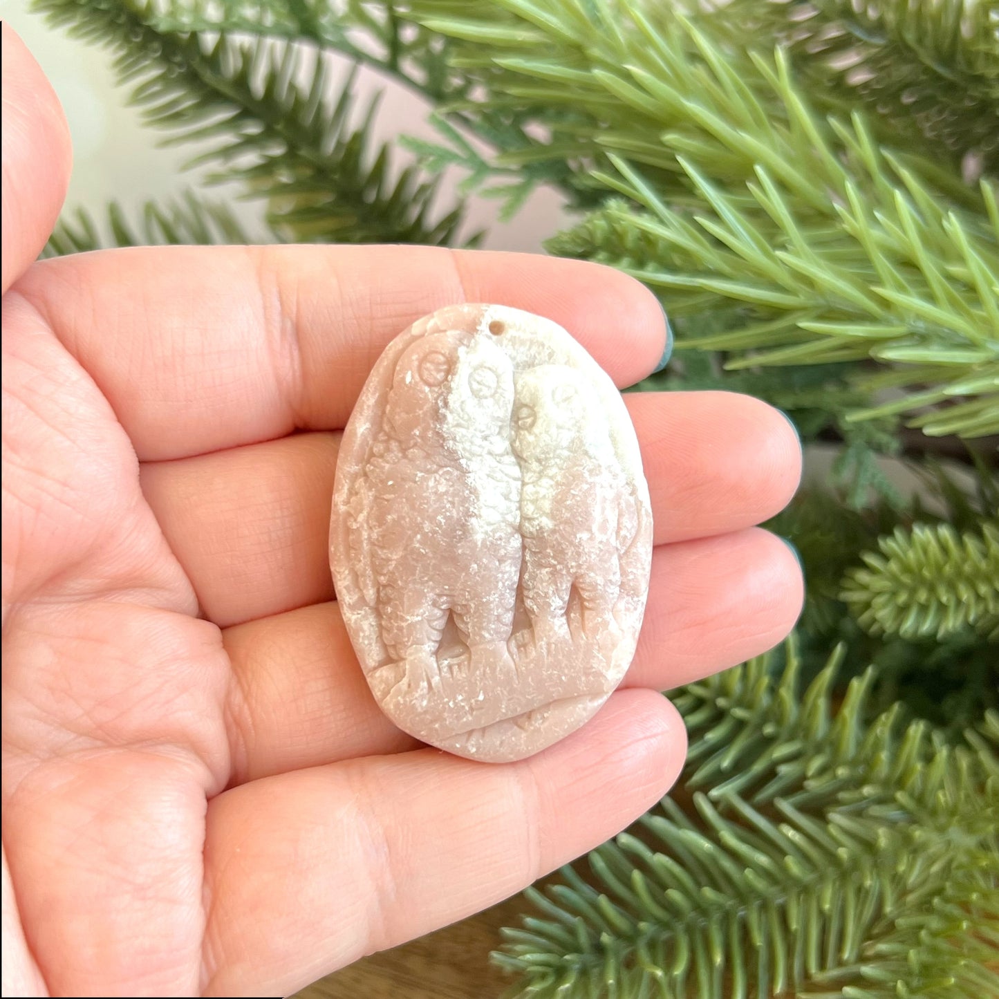 Pink Opal Owl Carved Cabochon