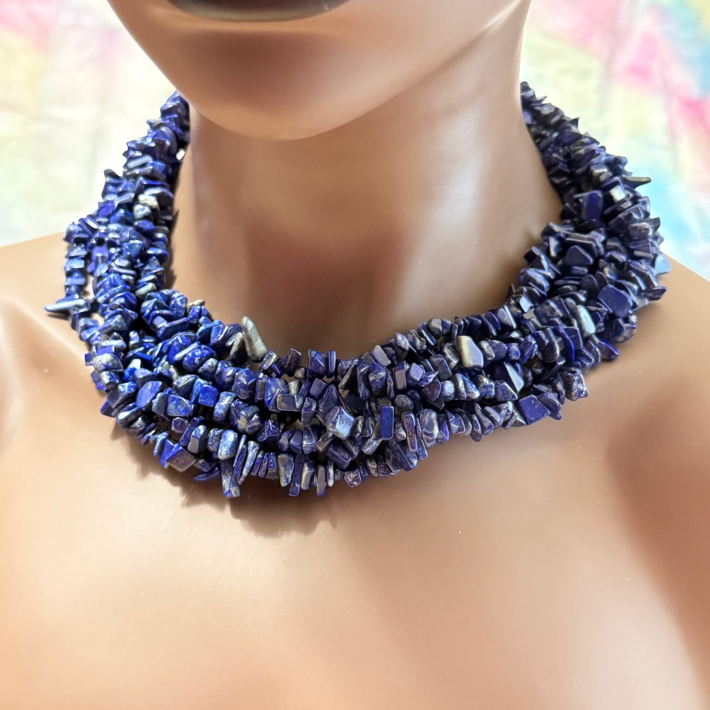 Lapis Lazuli Blue Chunky Gemstone Chip Necklace - Vintage