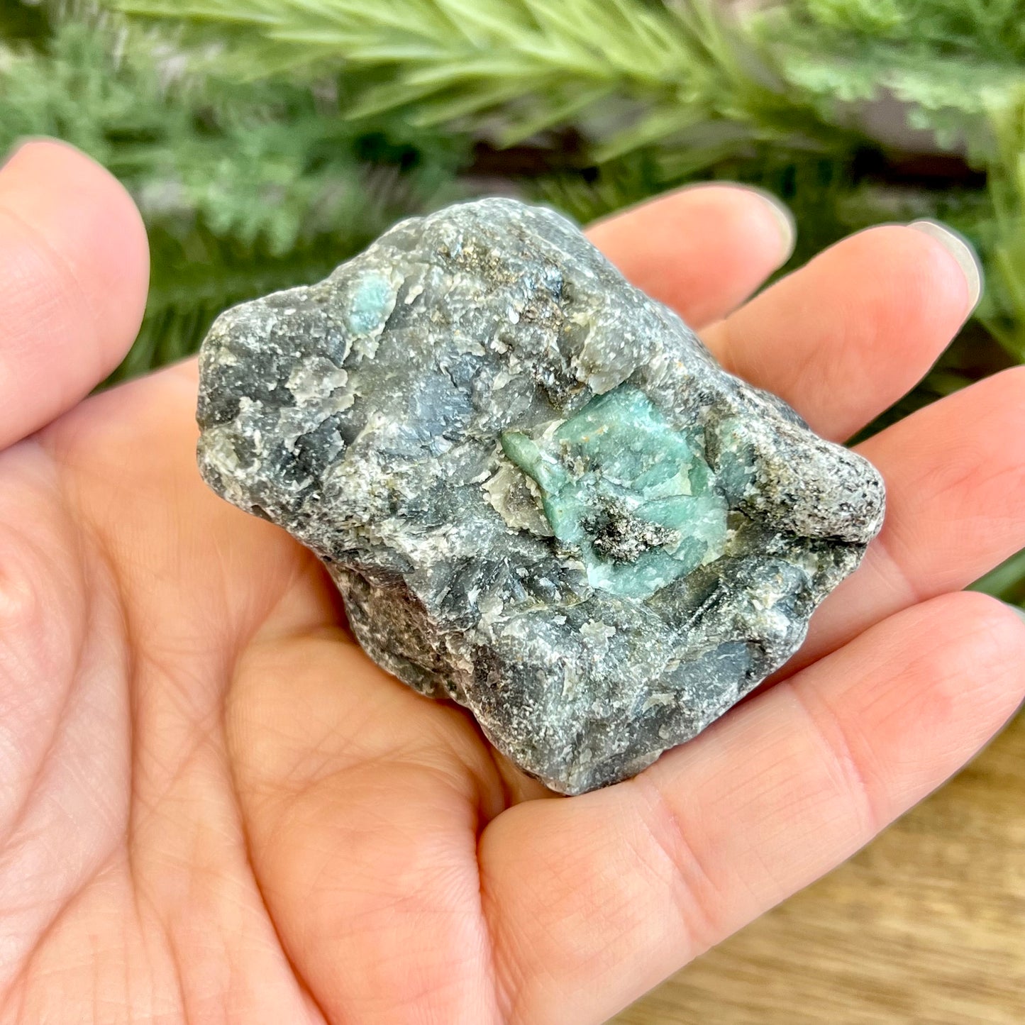 Emerald Raw Crystal in Basalt
