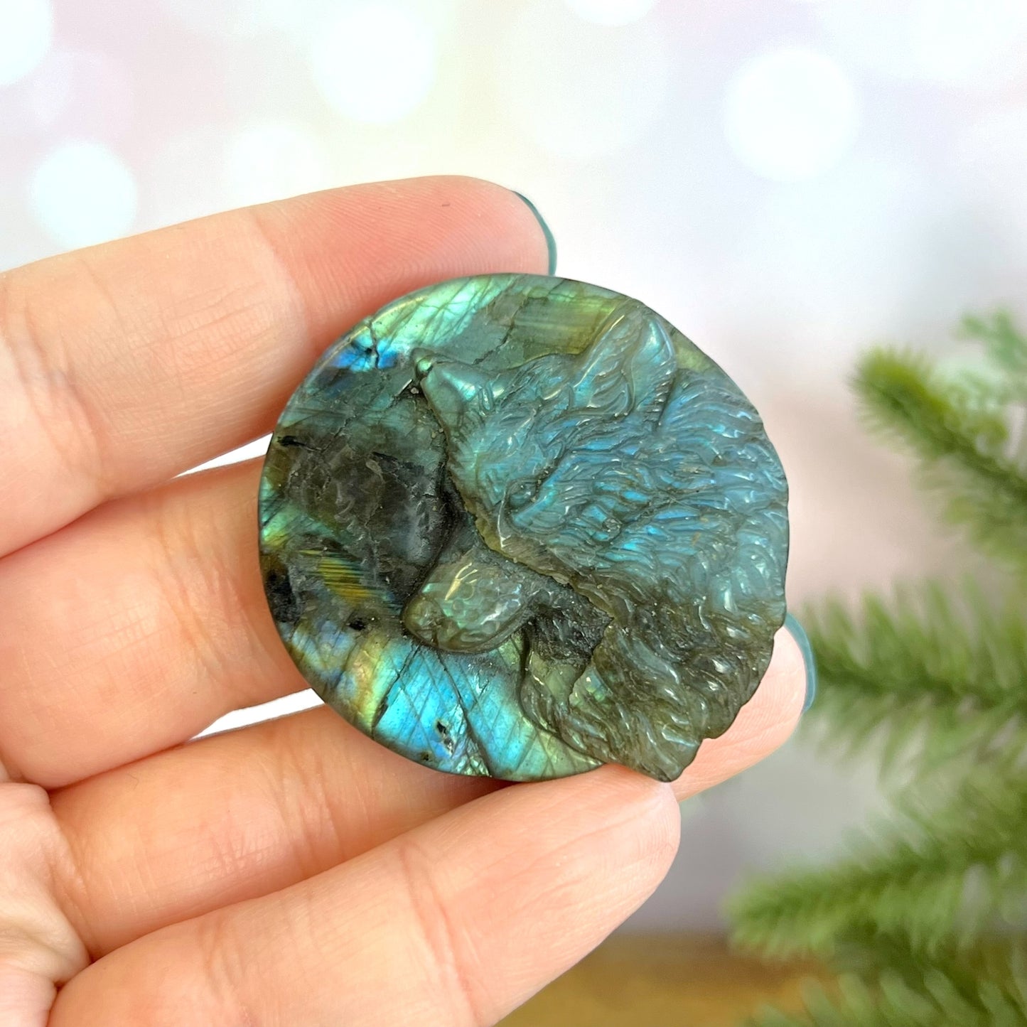 Labradorite Wolf Carved Crystal Cabochon