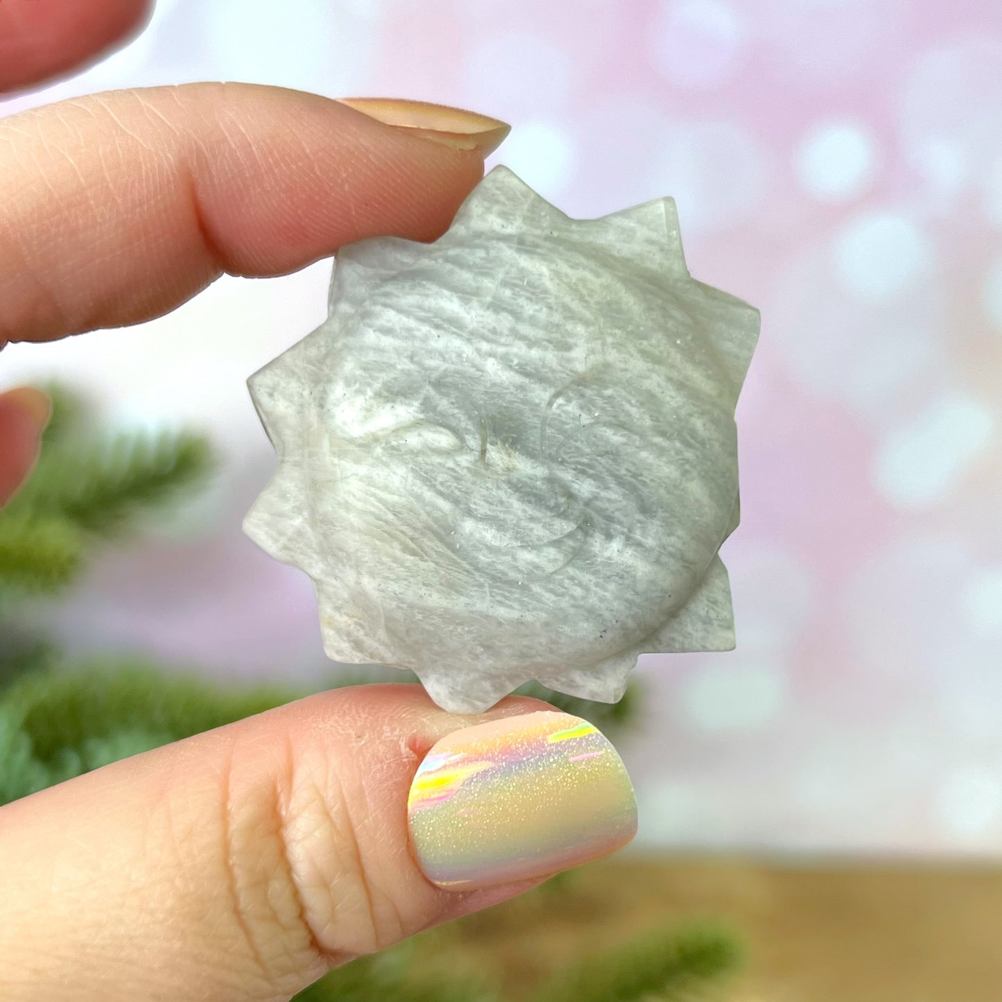 Moonstone Sun Carved Gemstone Cabochon