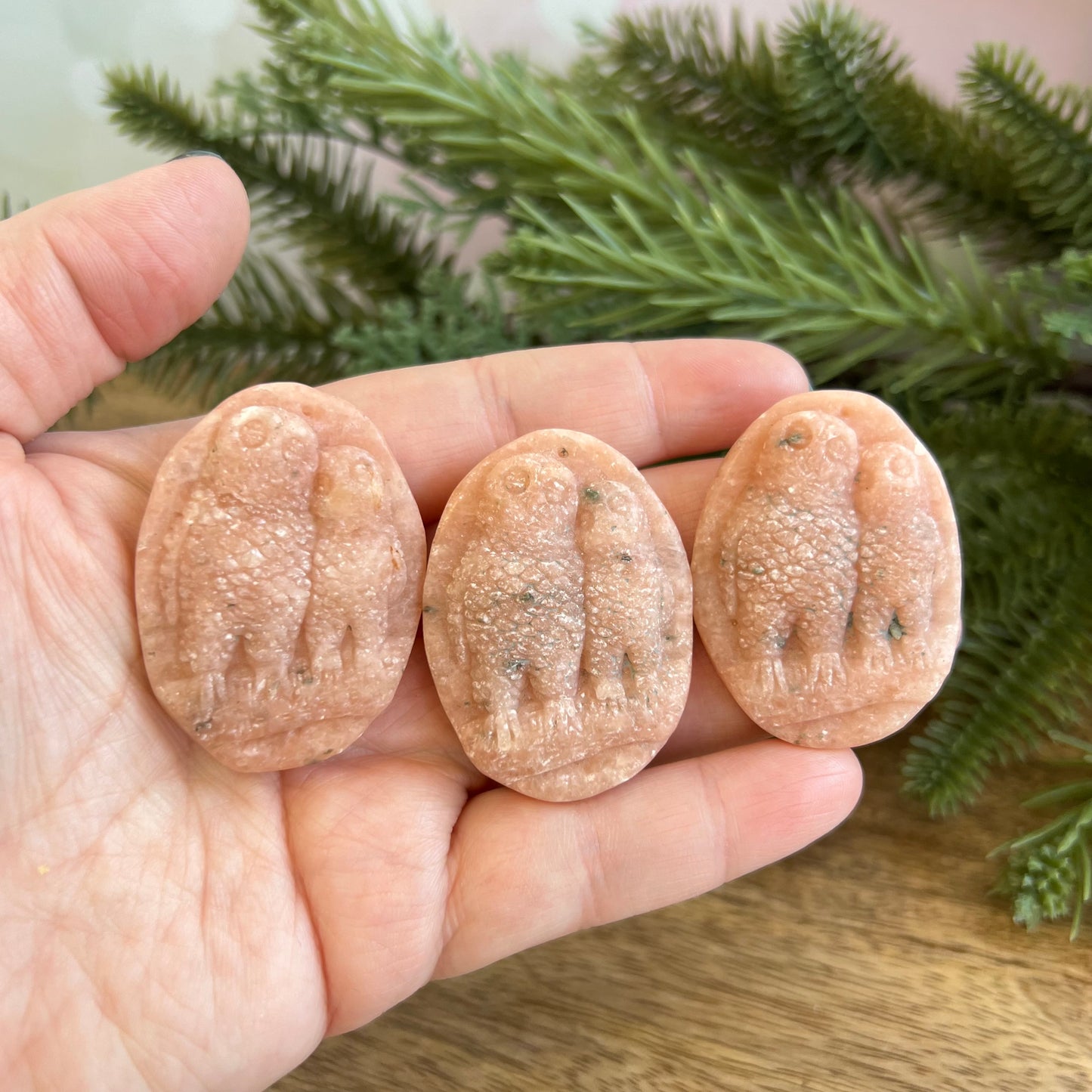 Orange Calcite Owl Oval Carved Crystal Cabochon