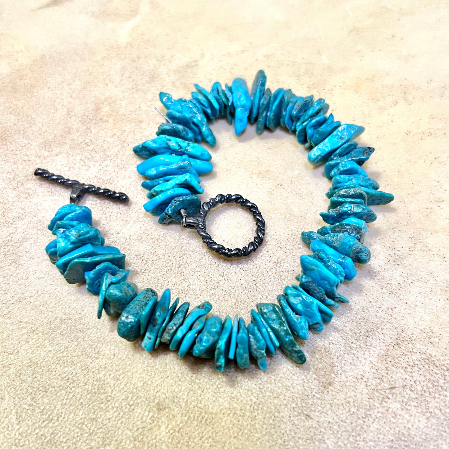 Vintage Genuine Turquoise Chip Bracelet with 925 Sterling Silver Toggle Clasp