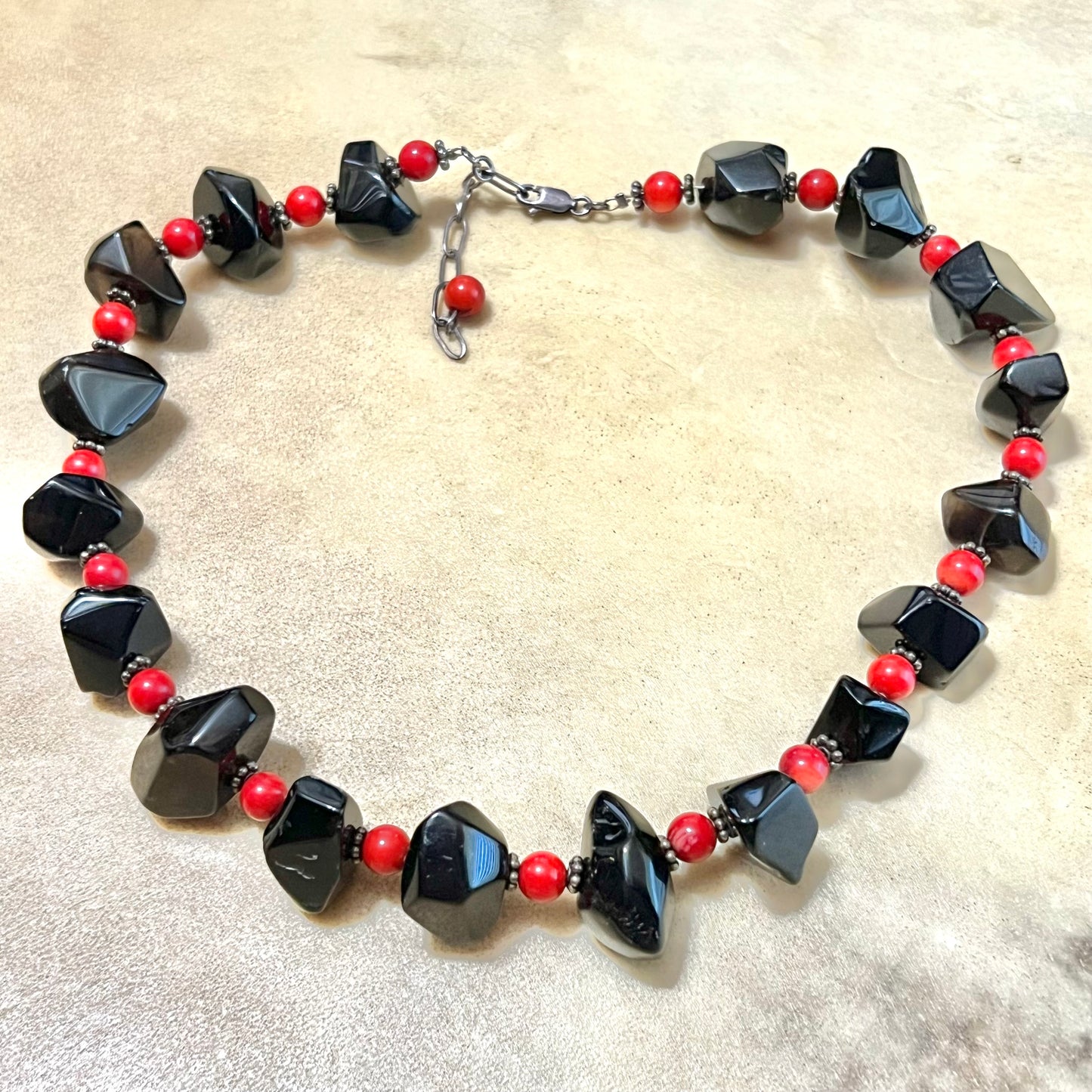 Smoky Quartz & Coral Sterling Silver Vintage Necklace