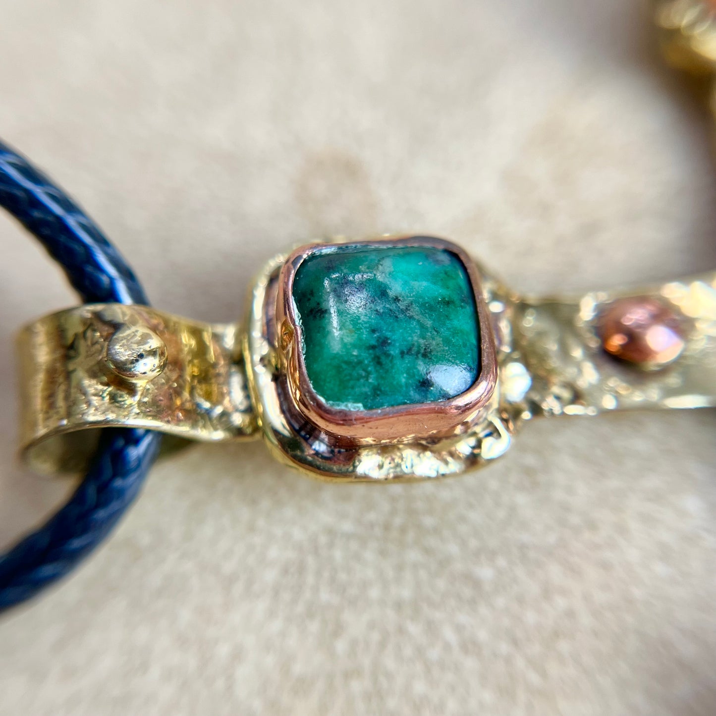 Vintage Brass & Copper Cross Necklace with Azurite & Malachite