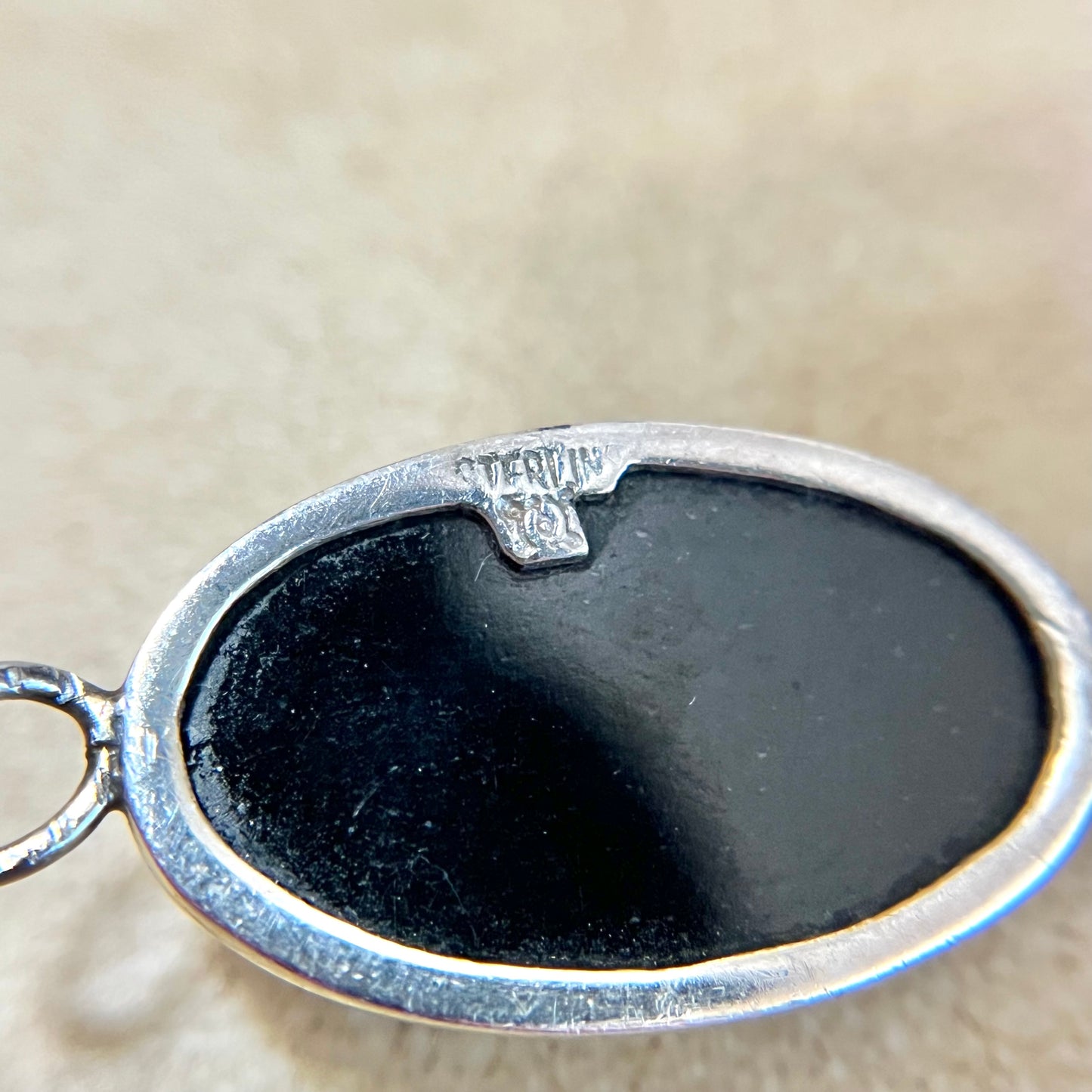 Sterling Silver Vintage Hinged Cuff with Black Stone
