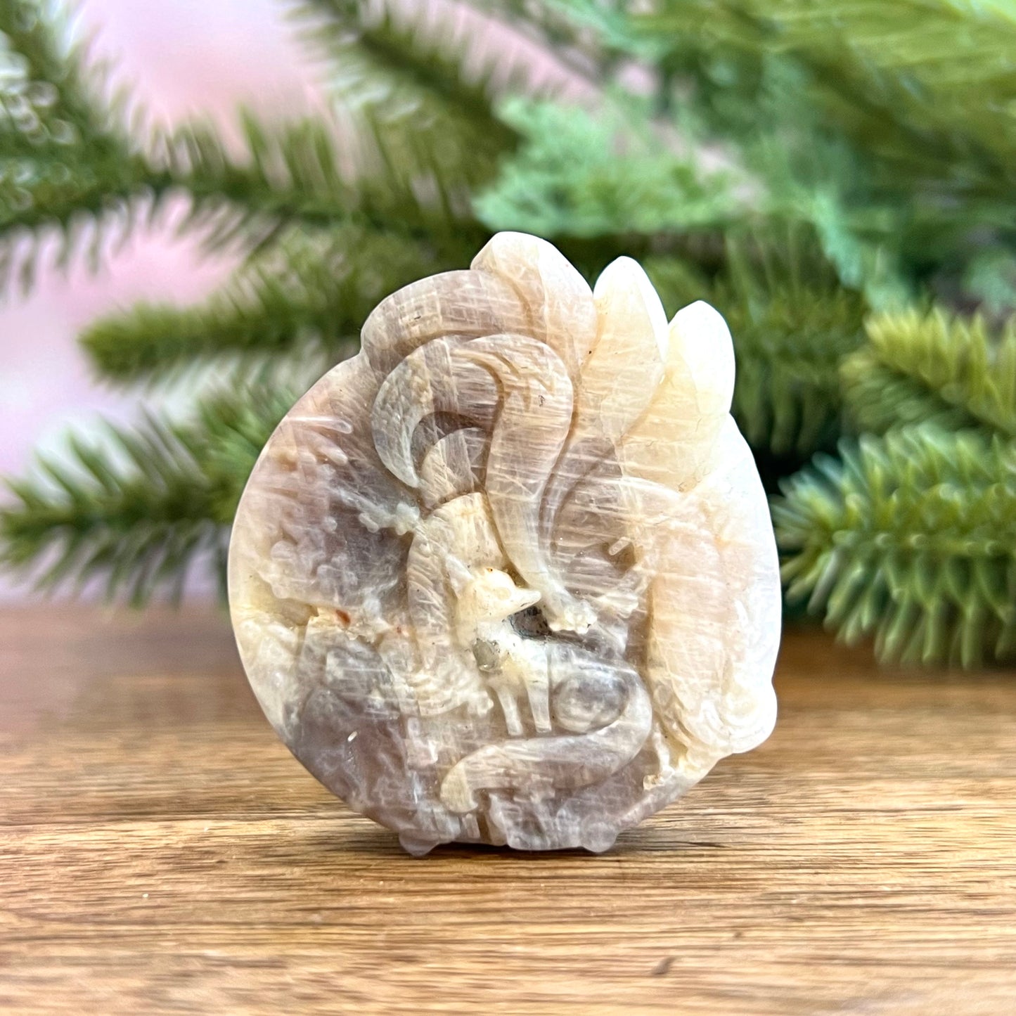 Kitsune Nine Tailed Fox Crystal Carved Cabochon