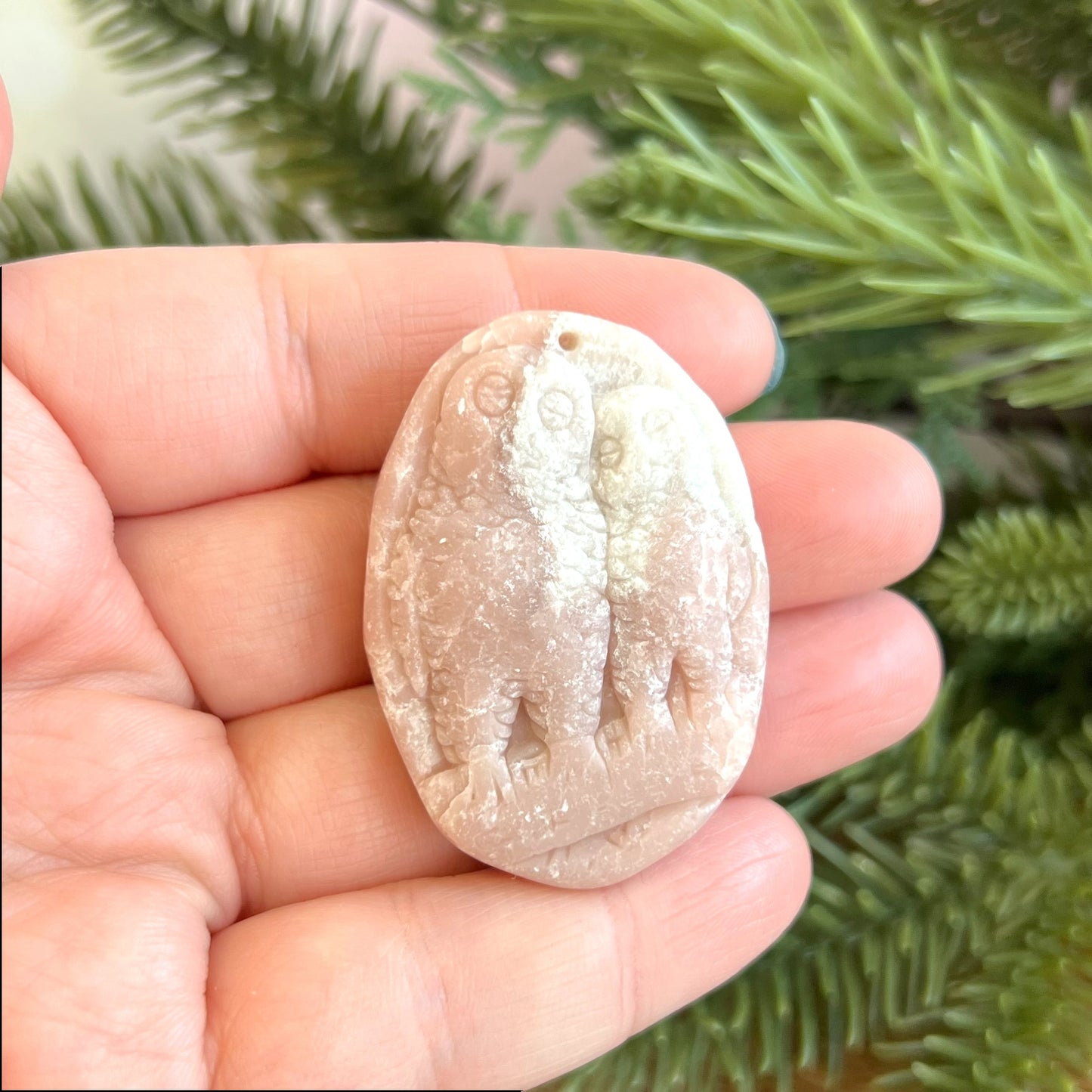 Pink Opal Owl Carved Cabochon