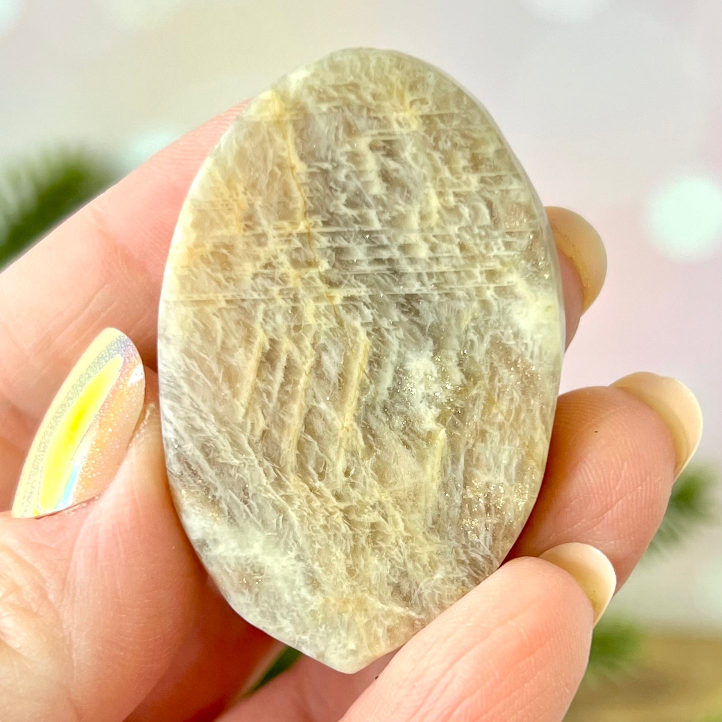 Angel Praying Belomorite Sunstone in Moonstone Carved Cabochon