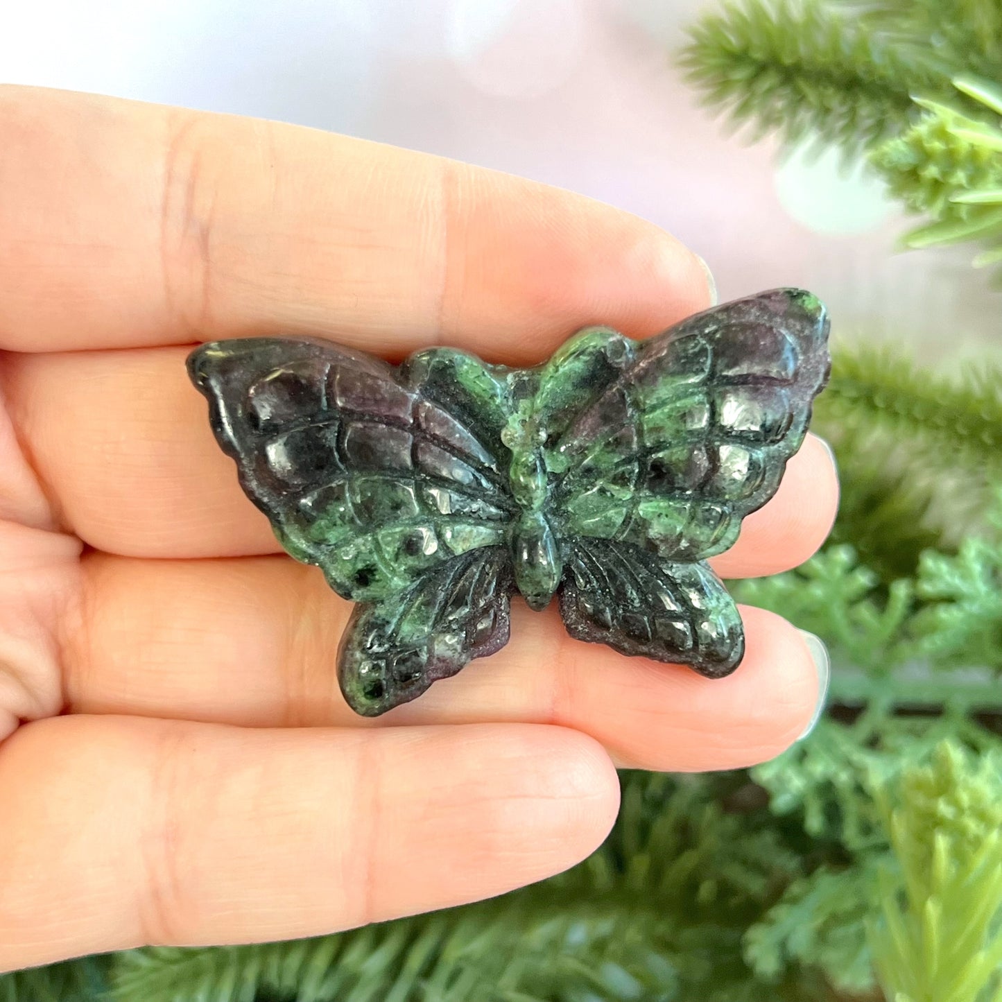 Ruby in Zoisite Butterfly Carved Crystal Cabochon
