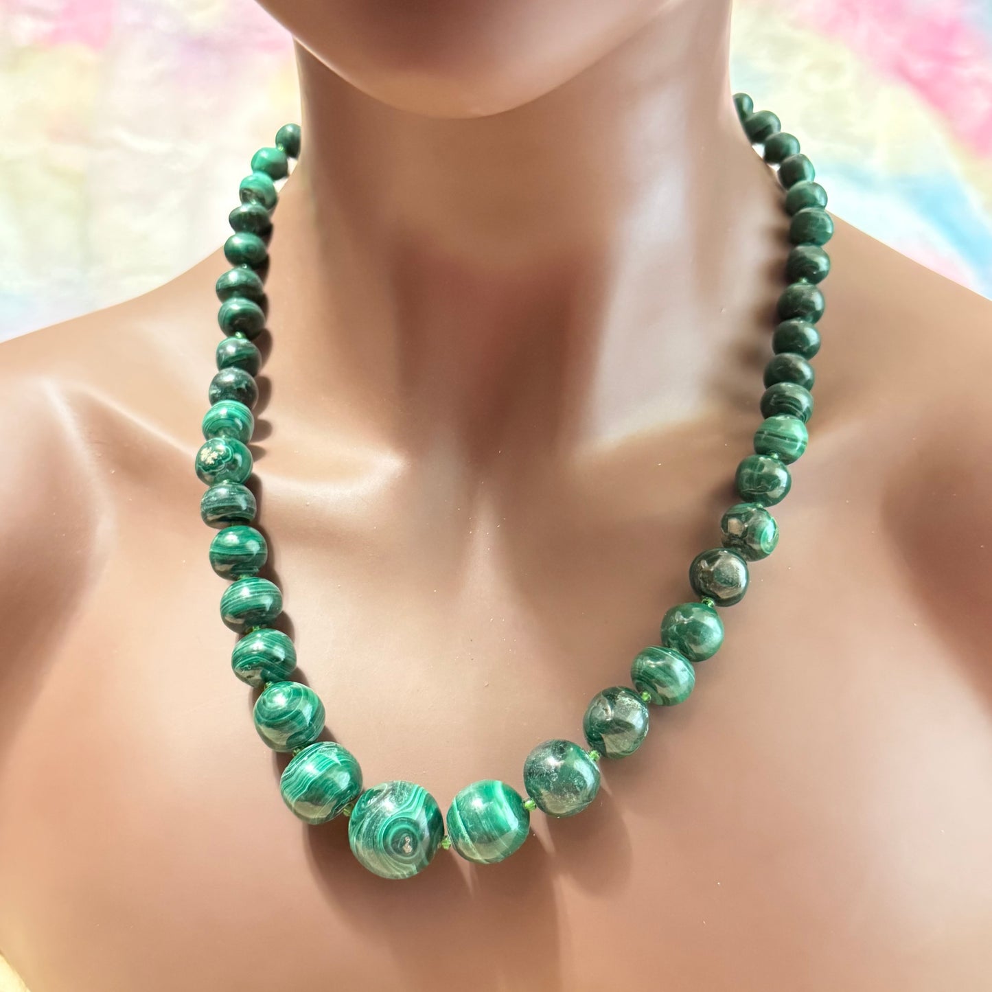 Vintage Malachite Graduated Beaded Necklace