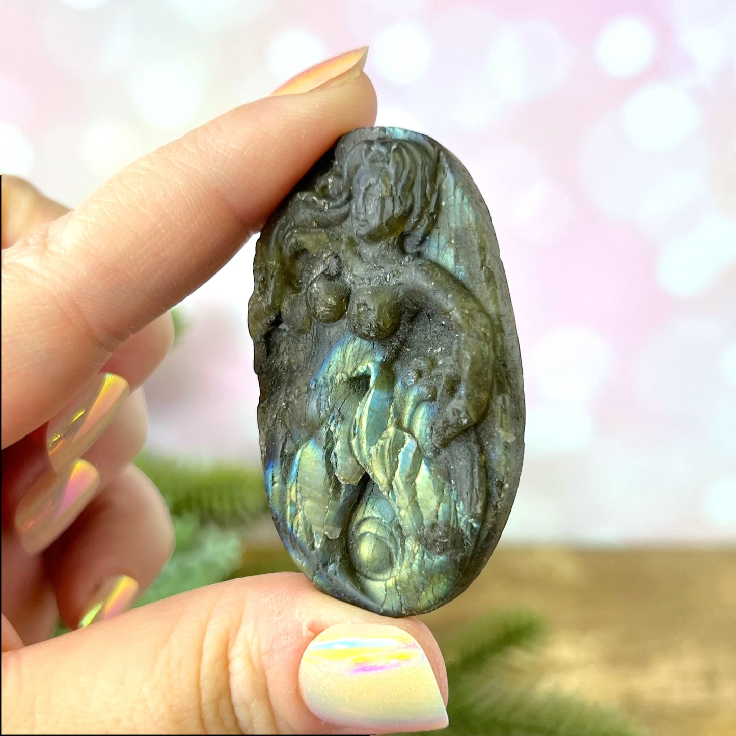 Labradorite Mermaid Crystal Carved Cabochon