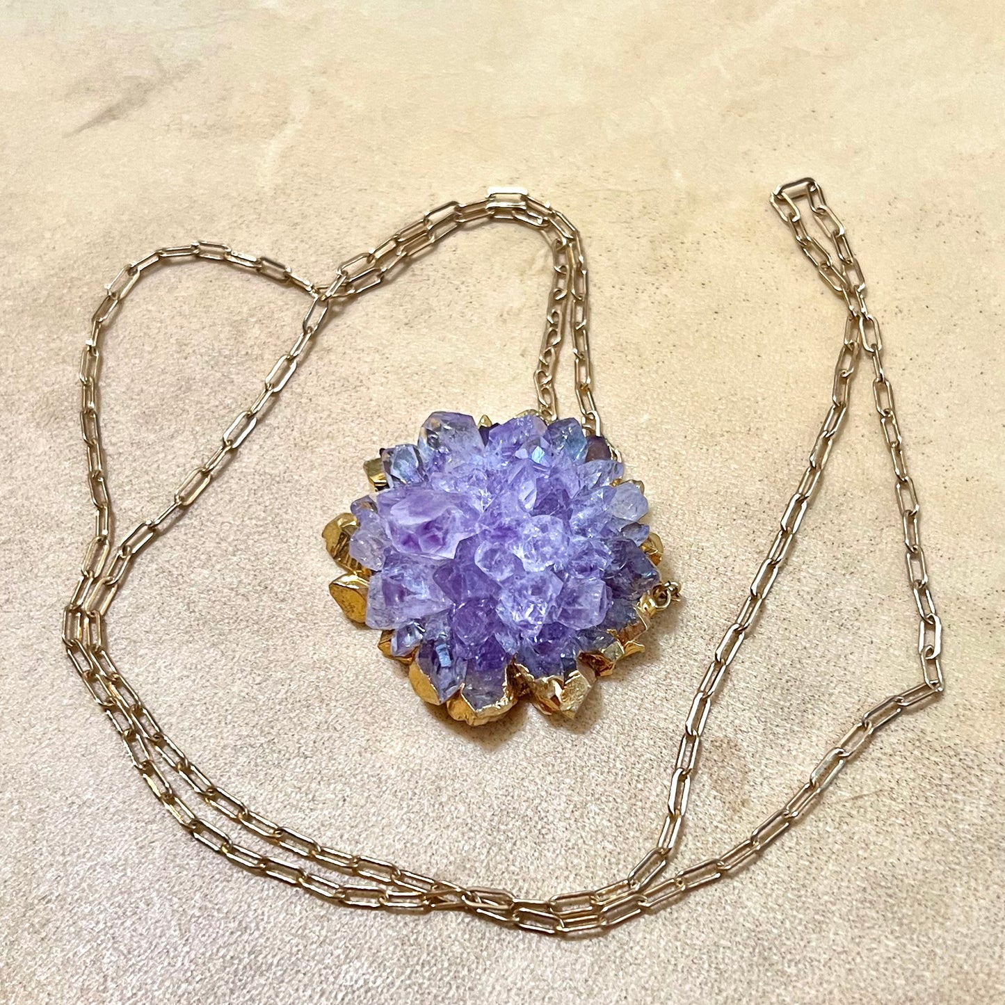 Vintage Amethyst Flower Stalactite Gold Dipped Necklace