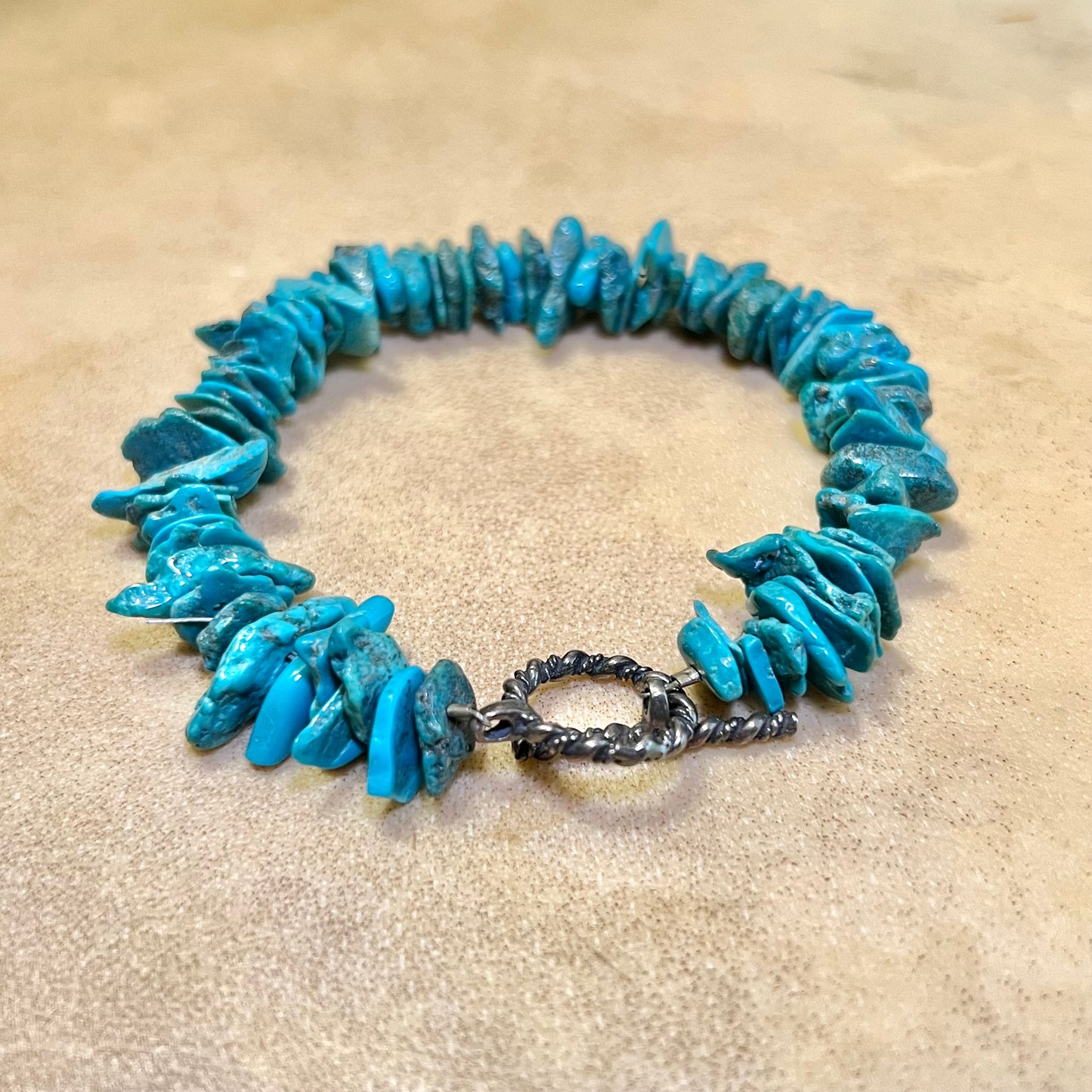 Vintage Genuine Turquoise Chip Bracelet with 925 Sterling Silver Toggle Clasp