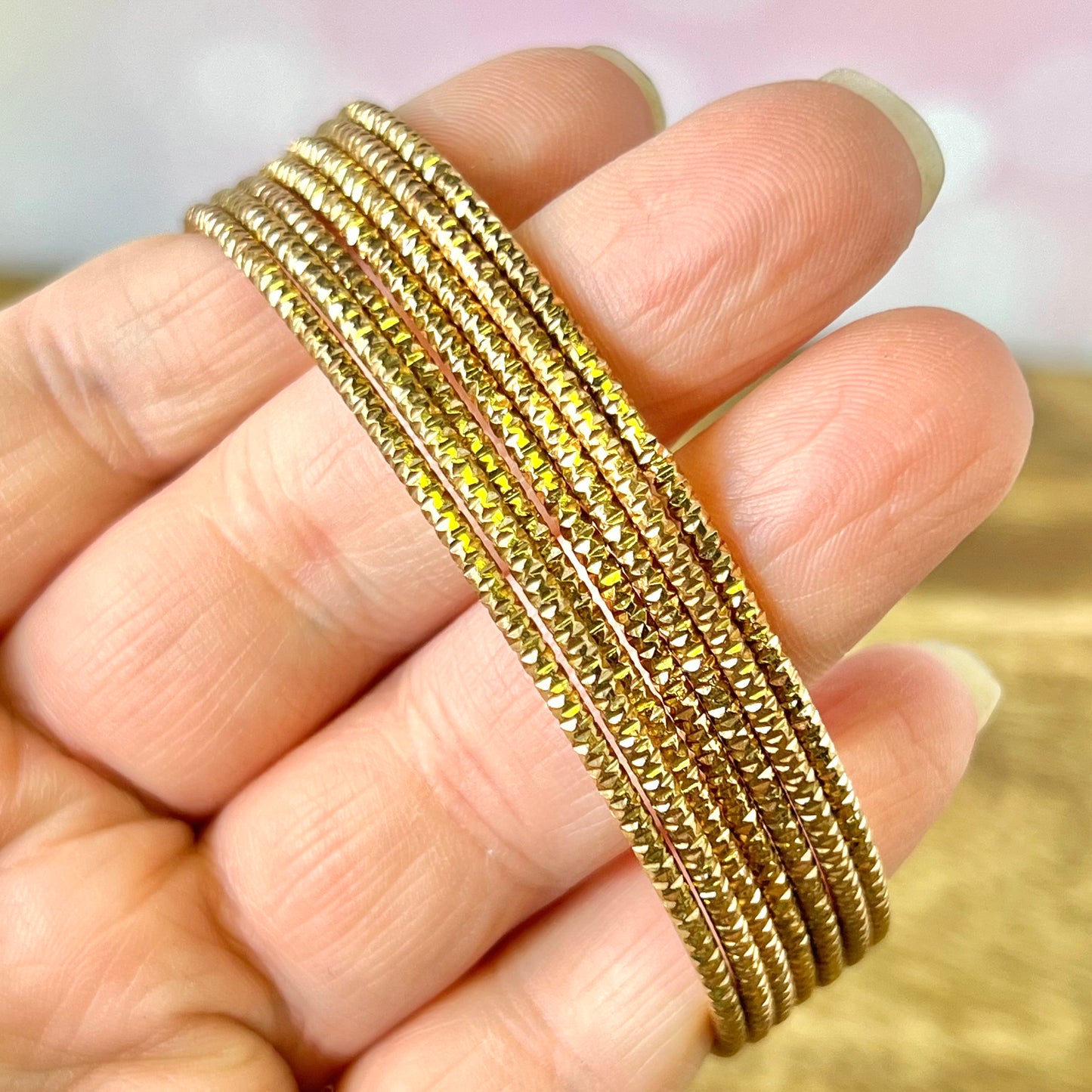 Vintage Textured Gold Tone Bracelet Stack of 15 Bangles