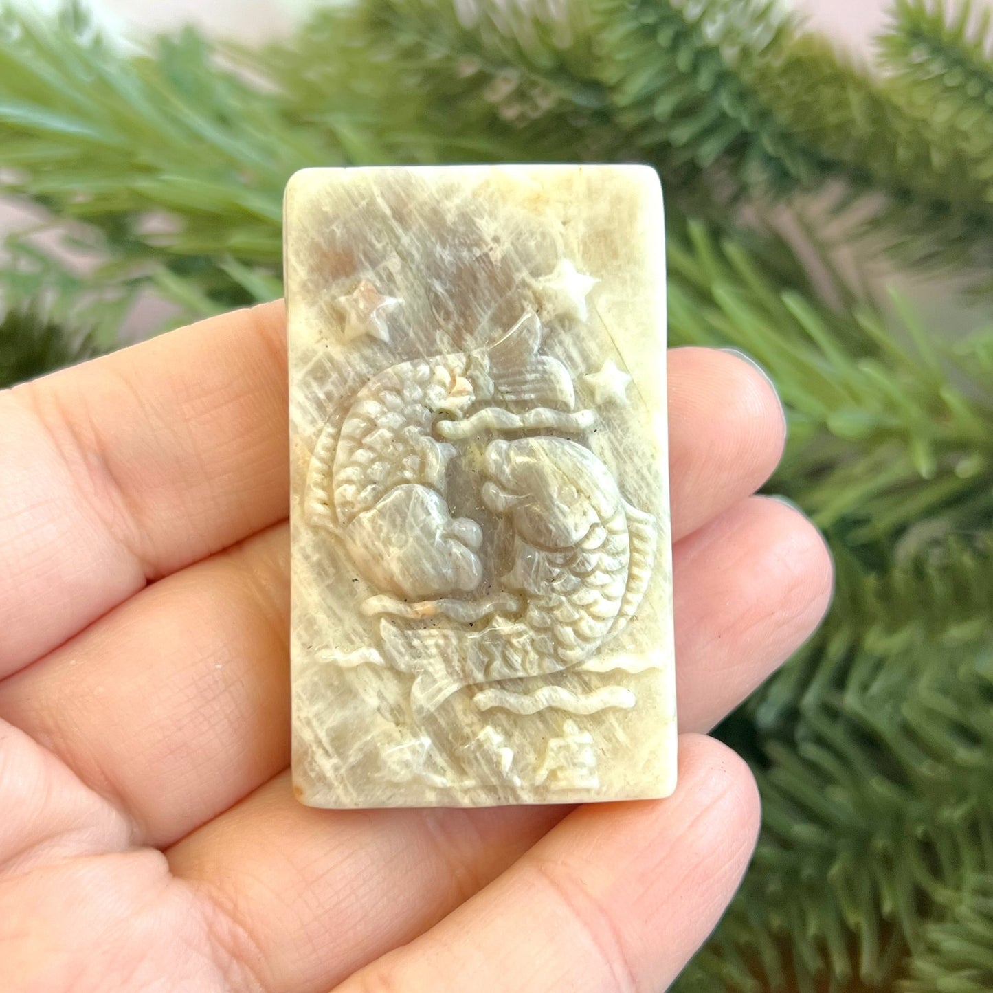 Belomorite Pisces Carved Crystal Cabochon