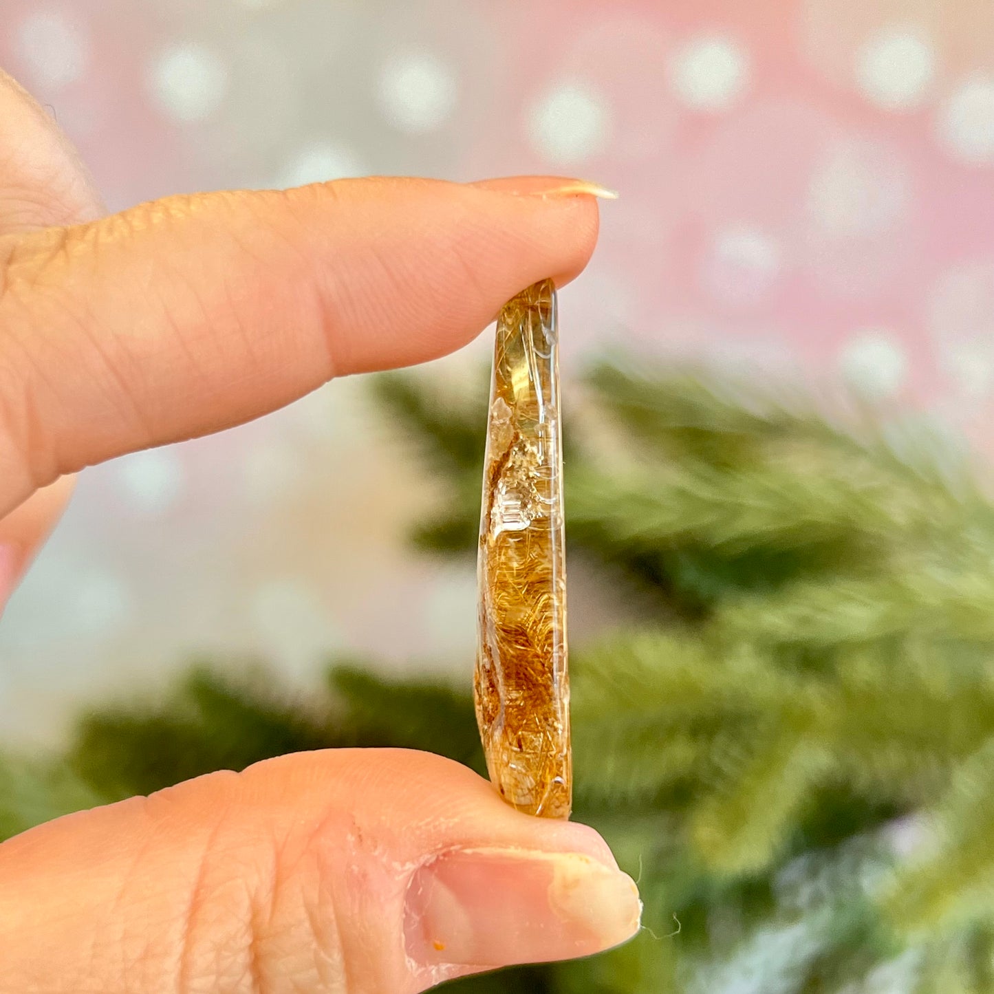 Rutilated Quartz Crystal Teardrop Cabochon