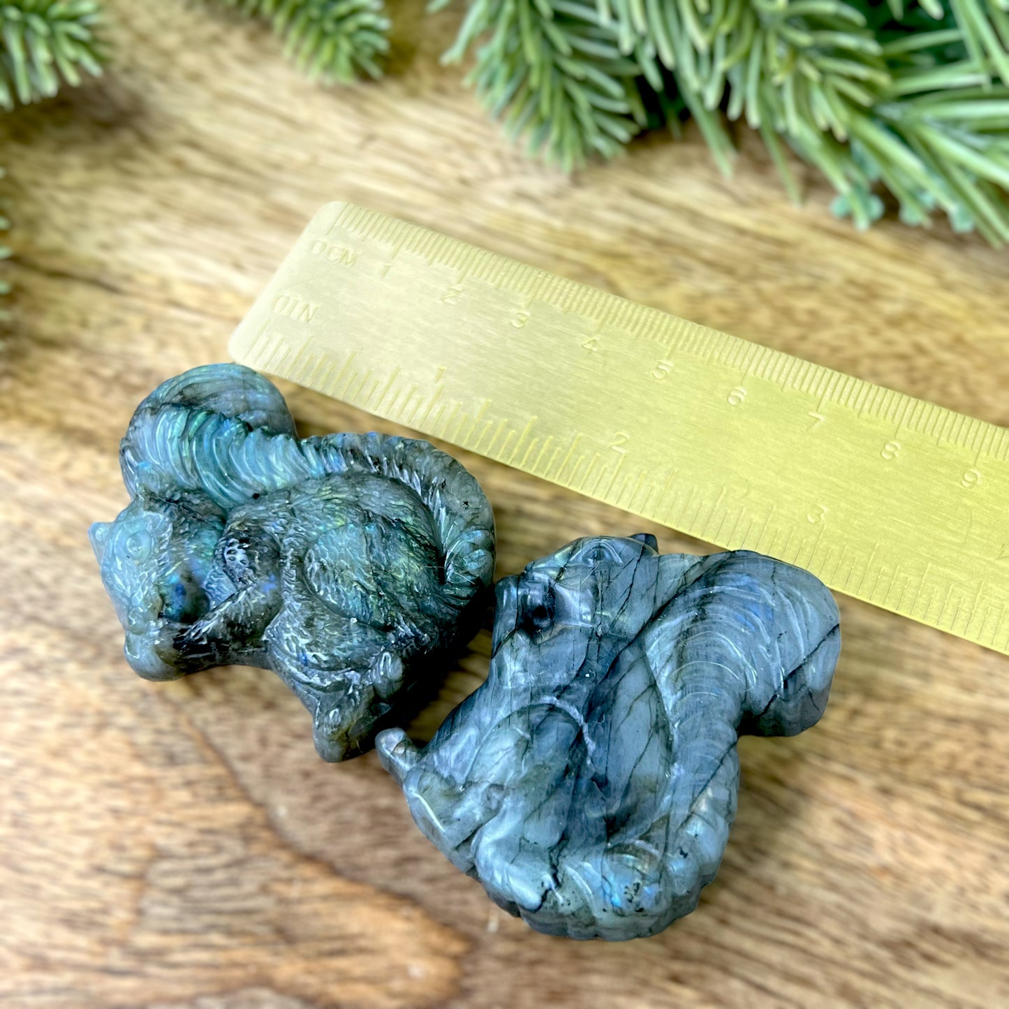 Labradorite Crystal Squirrel Carved Stone Cabochon